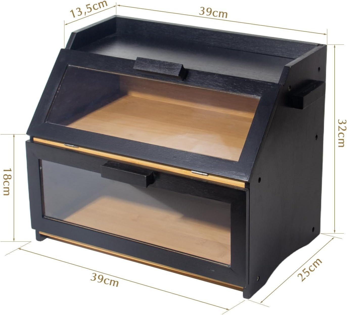 Zedelmaier Brotkasten Bambus Brotkasten mit 2 Etagen, großer Brotkasten, Bamboo, (Set, 1x Aufbewahrungsbox aus Bambus), mit Belüftung und Sichtfenster