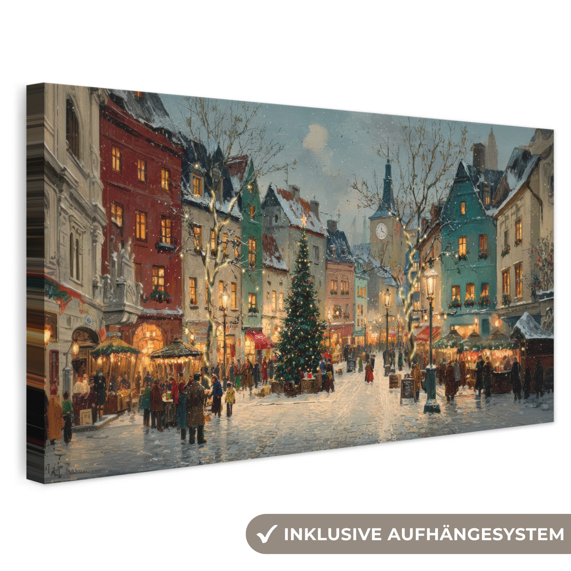 OneMillionCanvasses® Leinwandbild Panorama Weihnachtliche Atmosphäre - City Square - Farbenfroh, Fotodruck (1 St), Wandbild, Deko Schlafzimmer Wohnzimmer Flur 40x20 cm