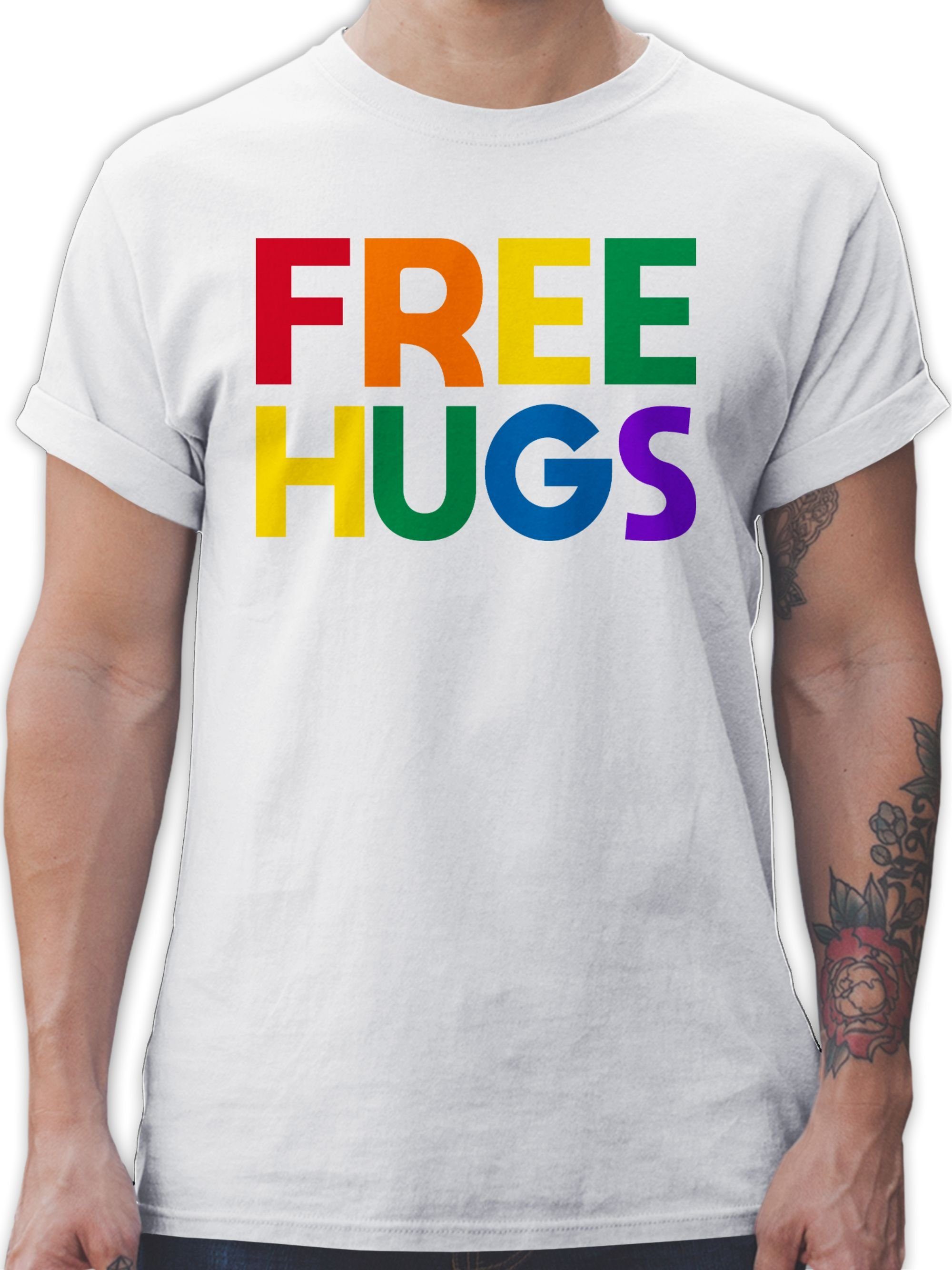 Shirtracer T-Shirt Free Hugs - Lettering LGBT Kleidung 2 Schriftzug Weiß