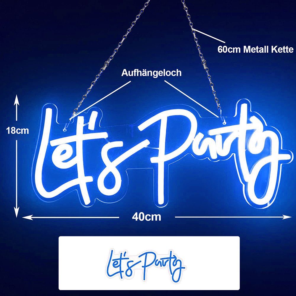 Sunicol LED Neonschild, mit Wand Neonlicht, Party für Schalter LED Let's Party Bar, Leuchtschild Blau Dekolicht