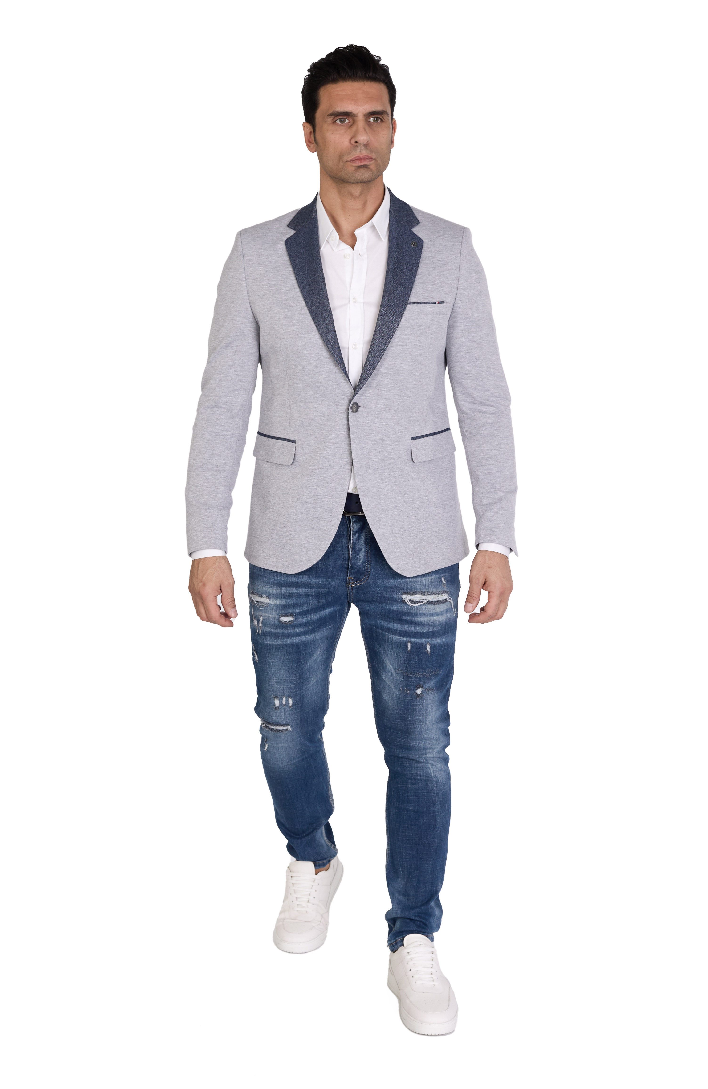Denim Distriqt Jerseysakko in Slim Fit mit Stretch Grau Gr. 54 entspricht G günstig online kaufen