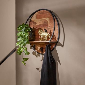 RINGO-Living Kleiderständer Massivholz Garderobe Charu mit 3 Haken in Natur-hell und Schwarz-matt, Möbel