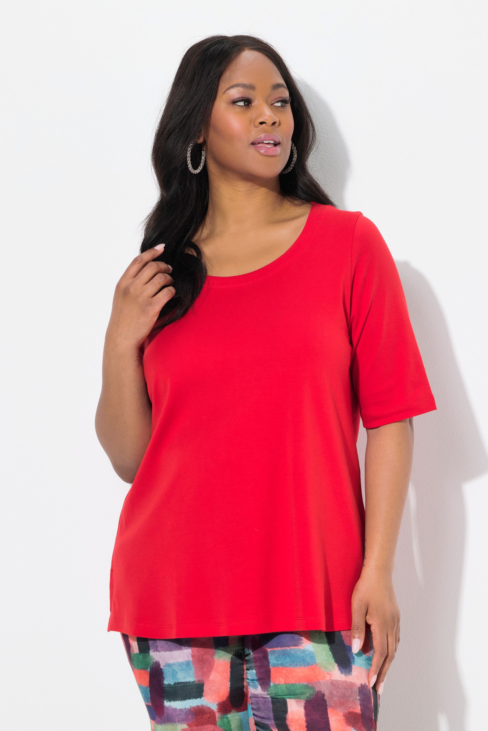 Ulla Popken T-Shirt Pima Cotton Shirt A-Linie Rundhals Halbarm günstig online kaufen