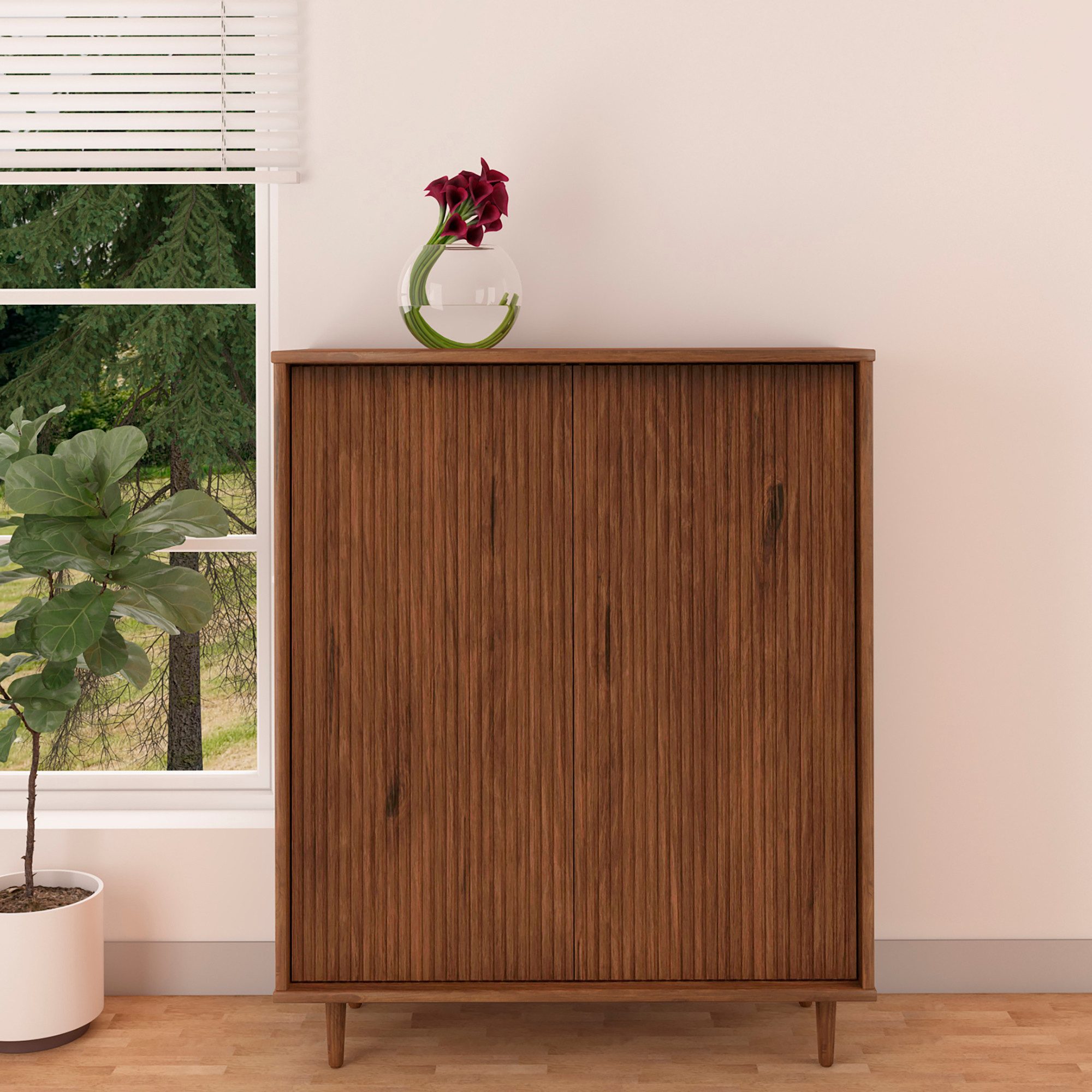 OTTO home Highboard Malmedy Front mit gefrästen Rillen, Kommode Midischrank aus massivem Kiefernholz, Push-to-open, B 100 cm