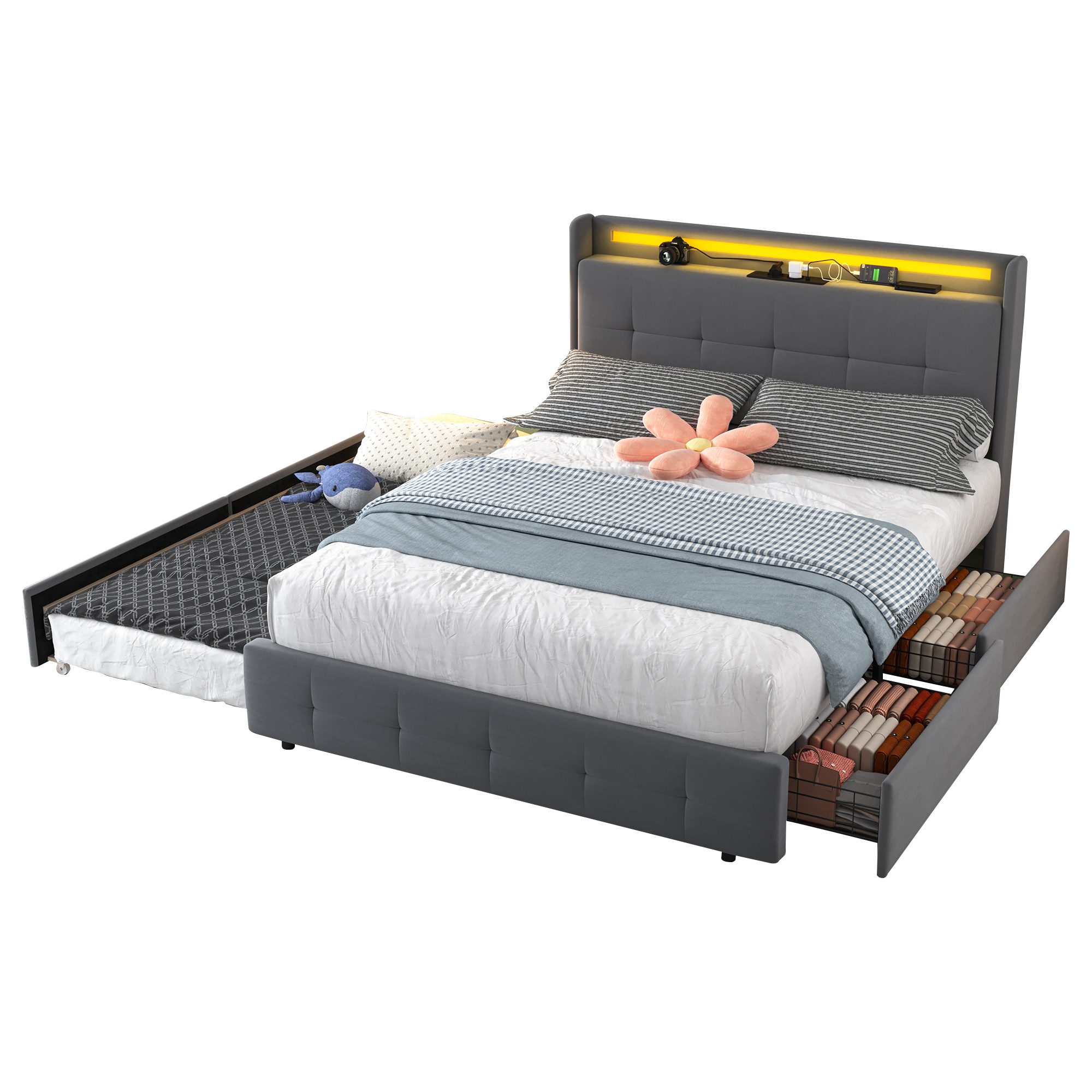 OKWISH Polsterbett Funktionsbett Doppelbett Stauraumbett mit günstig online kaufen