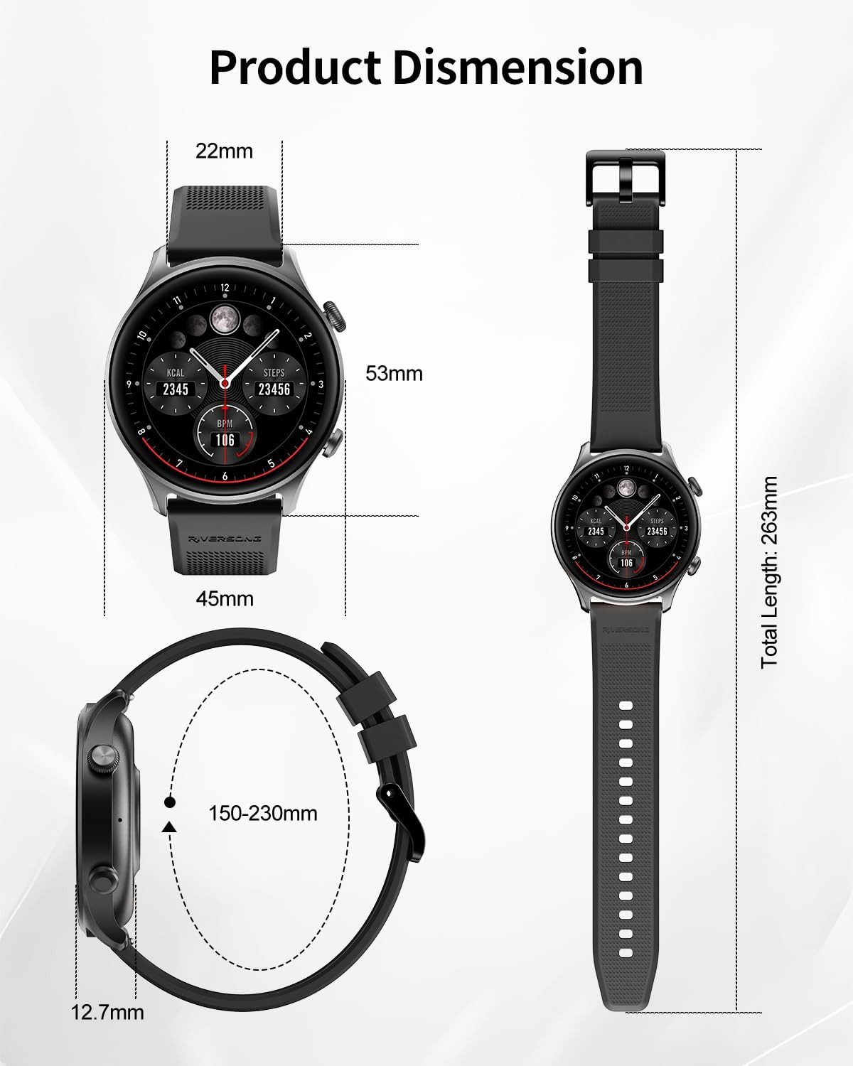RIVERSONG Motive 7C Smartwatch (3,8 cm, android ios), Smartwatch mit Anruf Funktion Fitness Tracking und 1,52 Zoll Display
