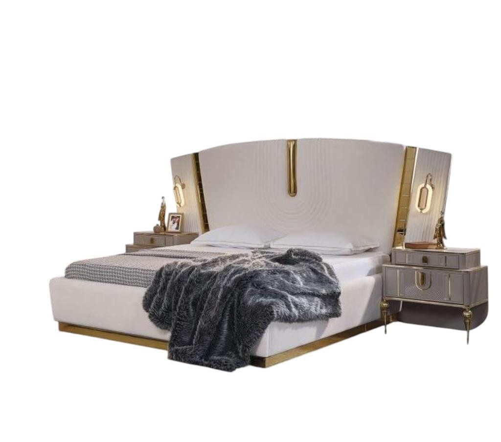 Schlafzimmer-Set Schlafzimmer Doppelbett Garnitur Bett Nachttische Weiß Luxus