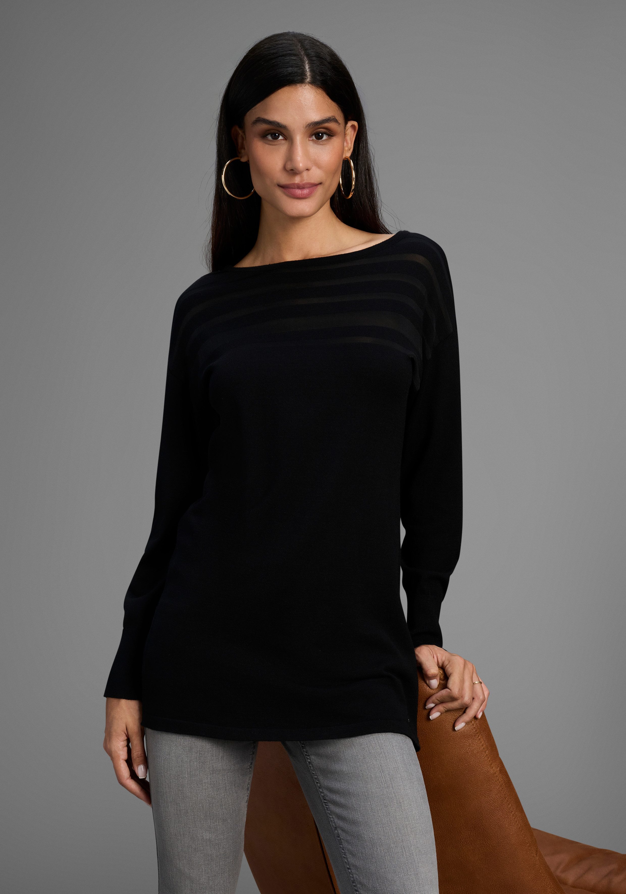 Laura Scott Strickpullover mit Meshstreifen - günstig online kaufen