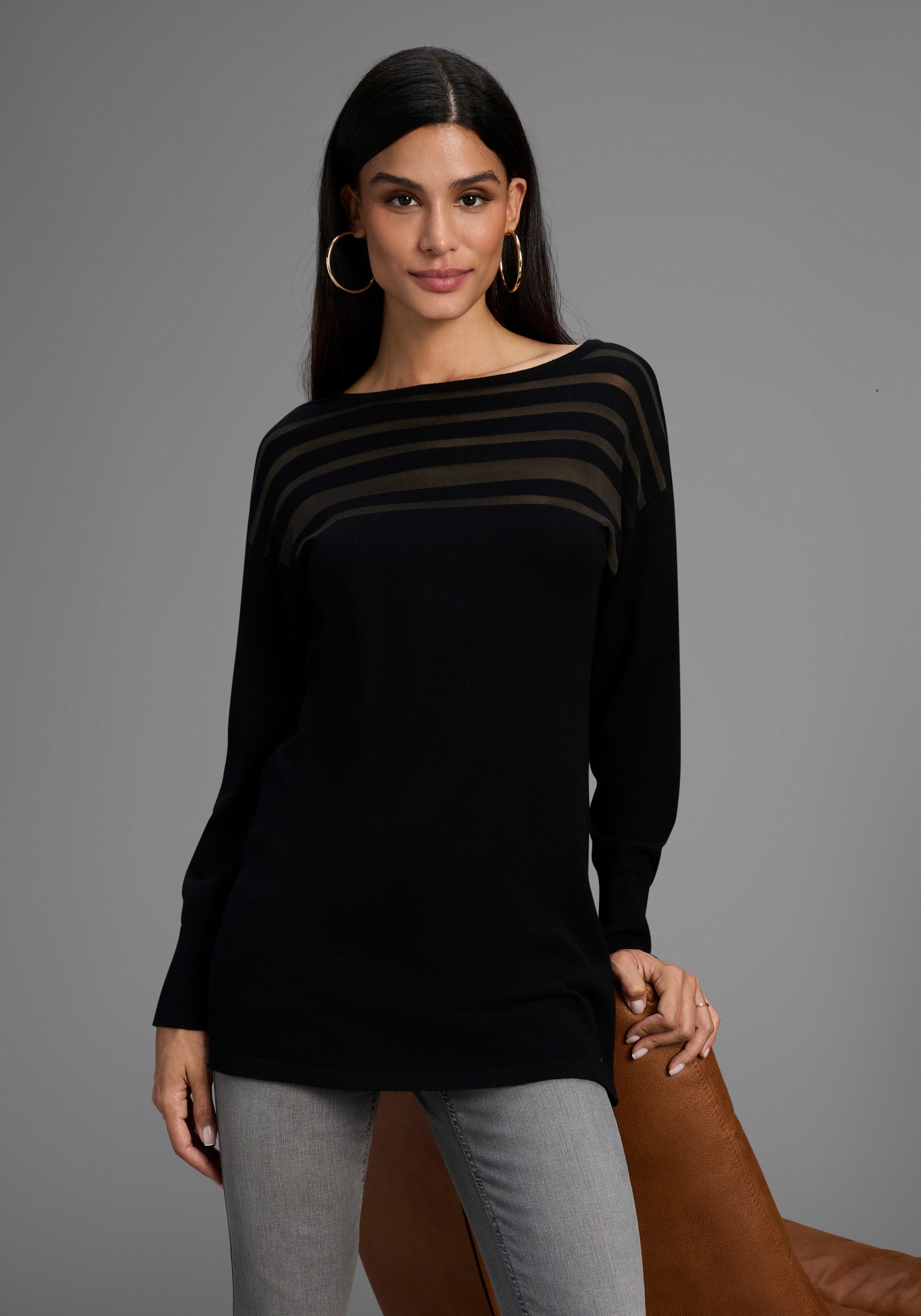 Laura Scott Strickpullover Feinstrickpullover mit Meshstreifen günstig online kaufen