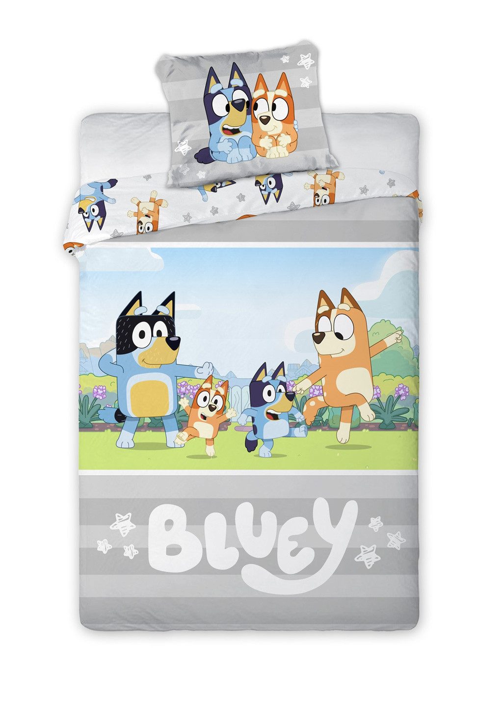 texpot Bettwäsche Kinderbettwäsche 100x135 cm Bluey Bingo grau, 2 teilig