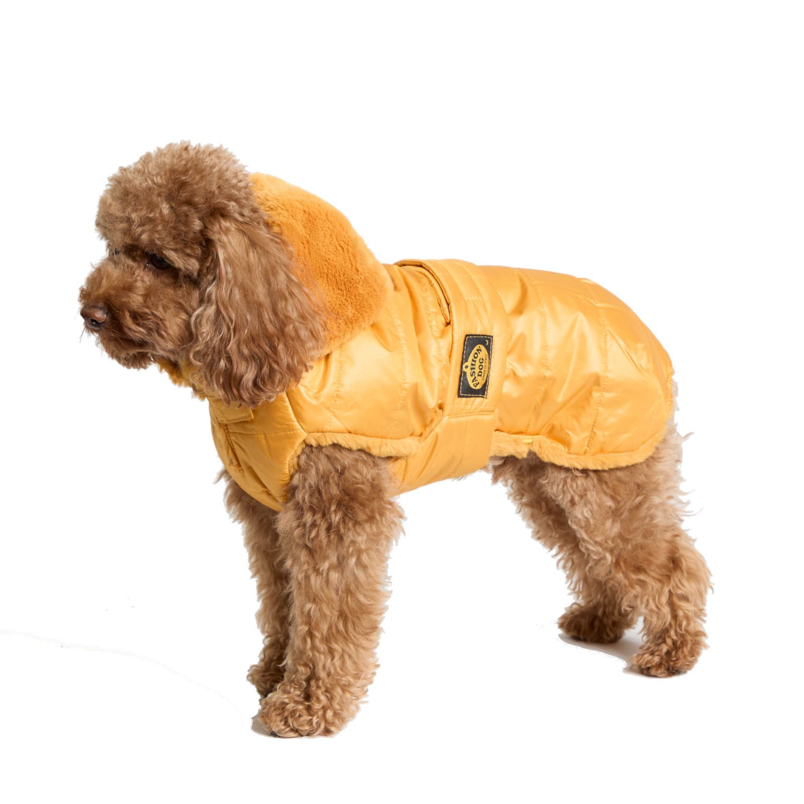 Fashion Dog Hundemantel Hunde-Steppmantel mit abnehmbarer Kapuze, Ocker-Gelb