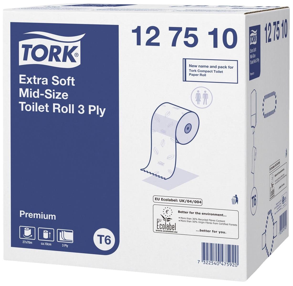 TORK 3-lagig, Midirollen-Toilettenpapier, weiß Kugelschreiber TORK
