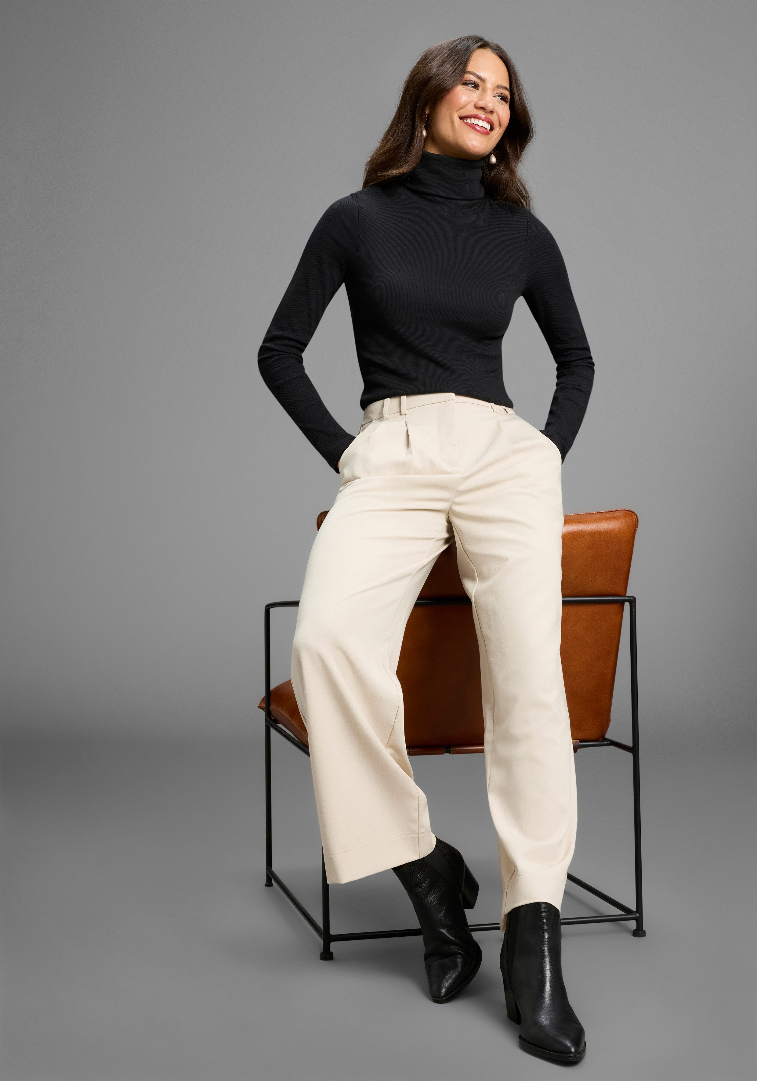 AJC Langarmshirt sehr figurbetont, Rollkragen, Basic-Stil