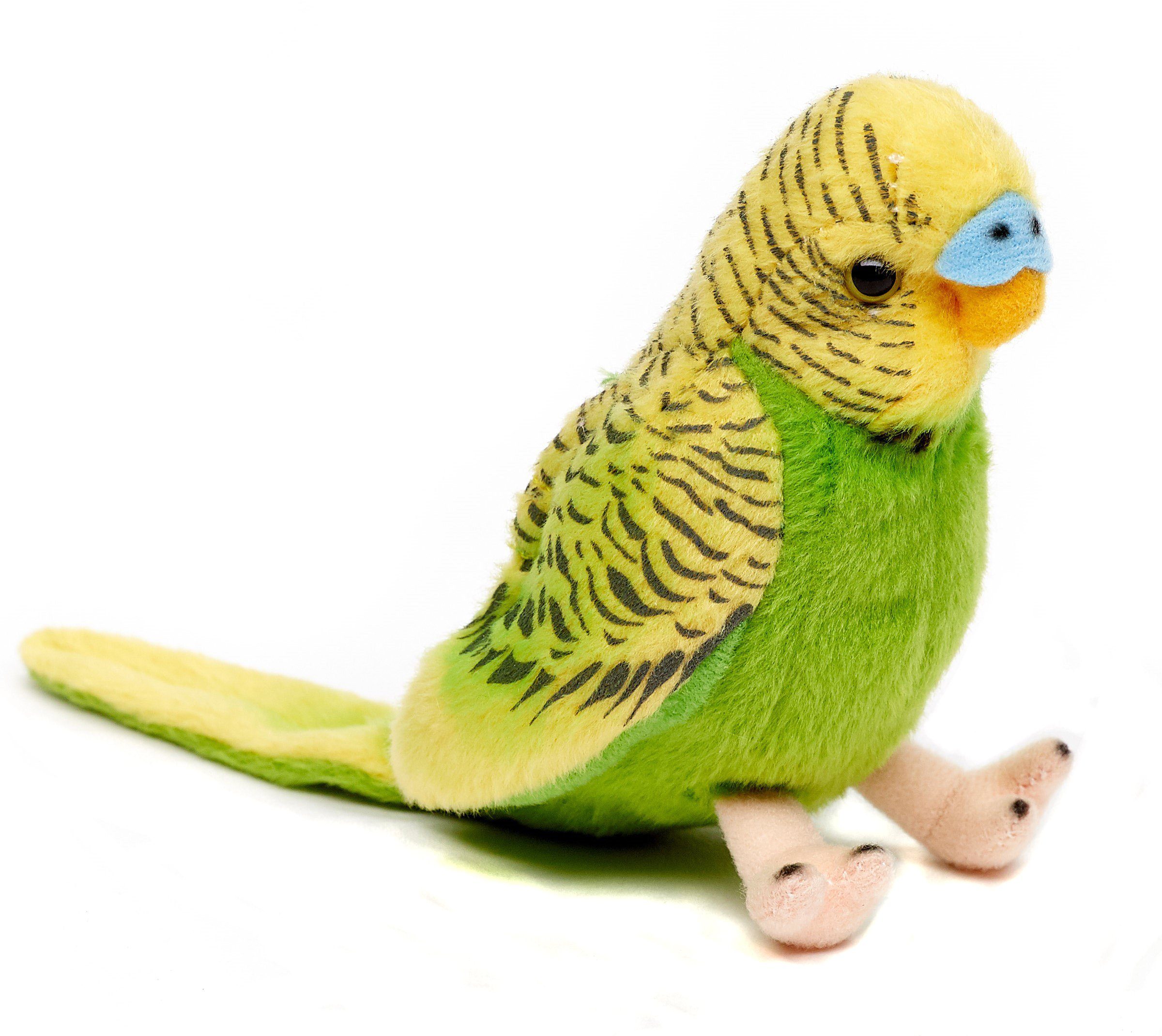 Uni-Toys Kuscheltier Wellensittich ohne Stimme, 12cm - blau/grün - Plüsch-Vogel, Plüschtier, zu 100 % recyceltes Füllmaterial
