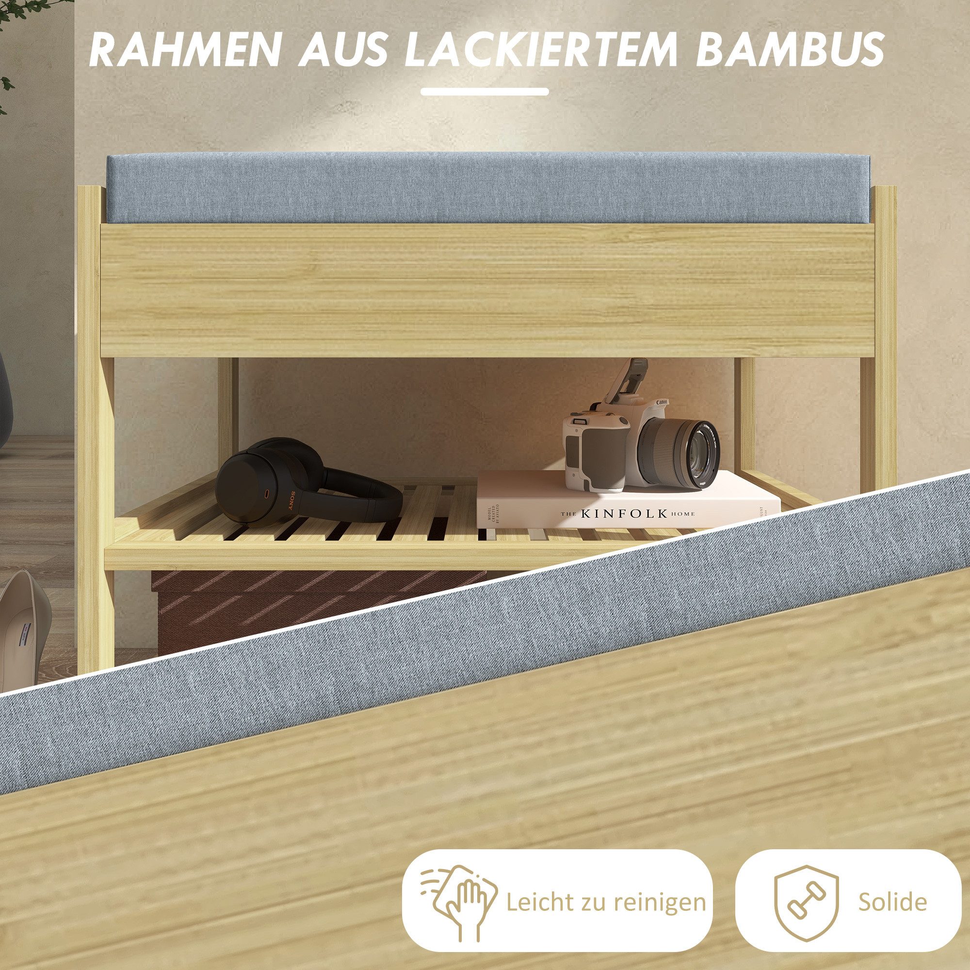 furnicato Schuhbank Schubank Schuhregal 55x35x46 cm, 2 Ablagen, Sitzpolster, (1-St)