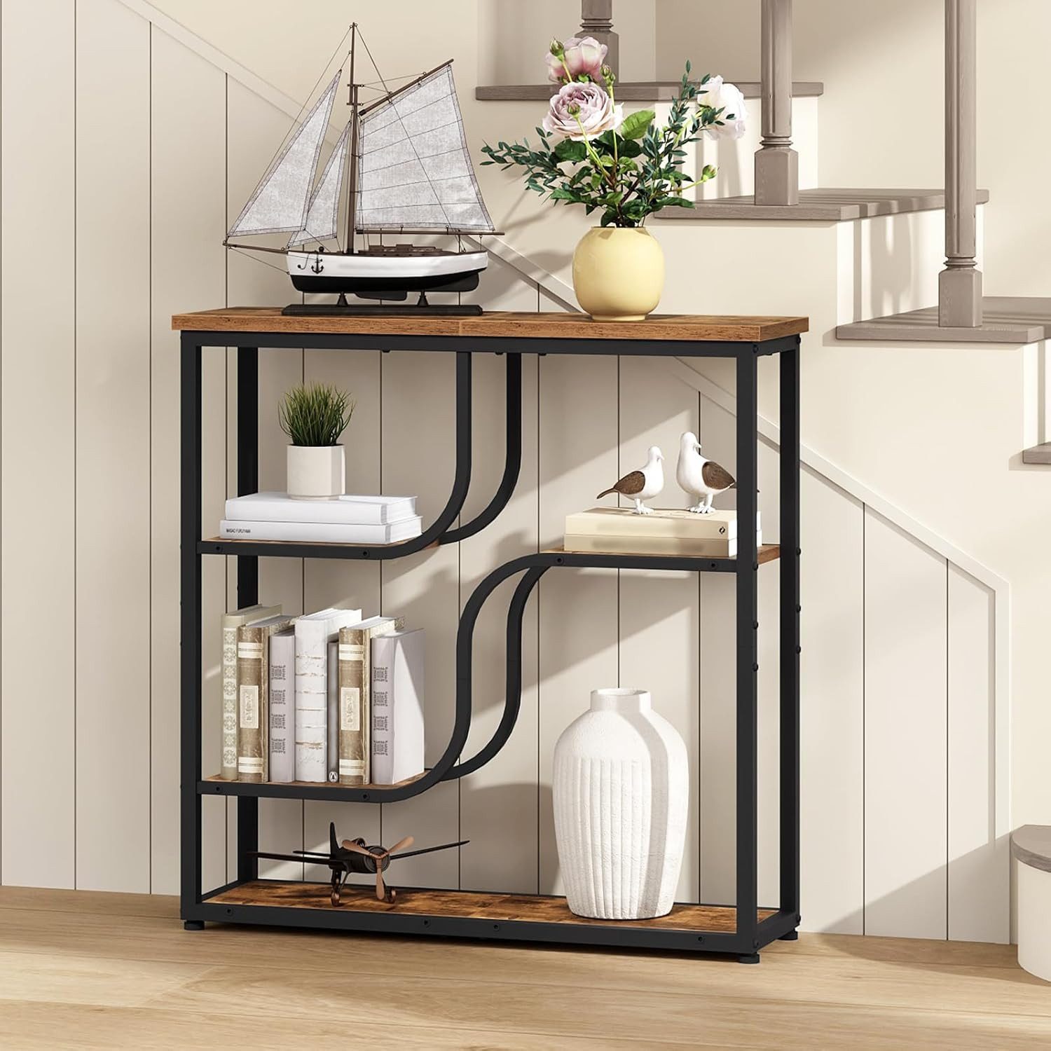Hoobro Konsolentisch Schmaler Konsolentisch mit 5 Ebenen, Flurtisch, Sofatisch Metallrahmen (1-teilig), Schmale Bauweise, 5 gestaffelte Ebenen, platzsparendes D – Bild 4 von 5