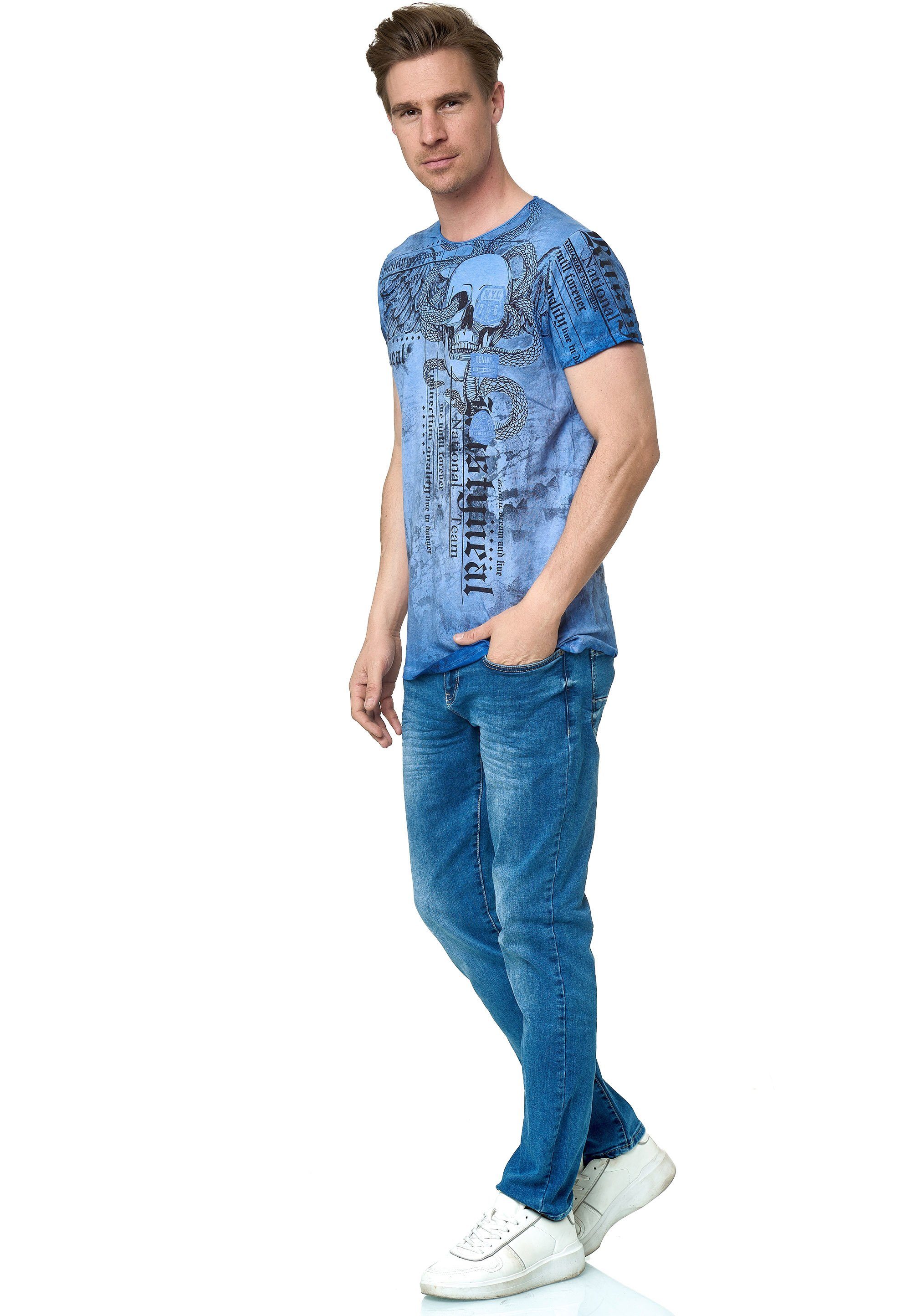 Rusty Neal T-Shirt mit coolem Allover-Print blau