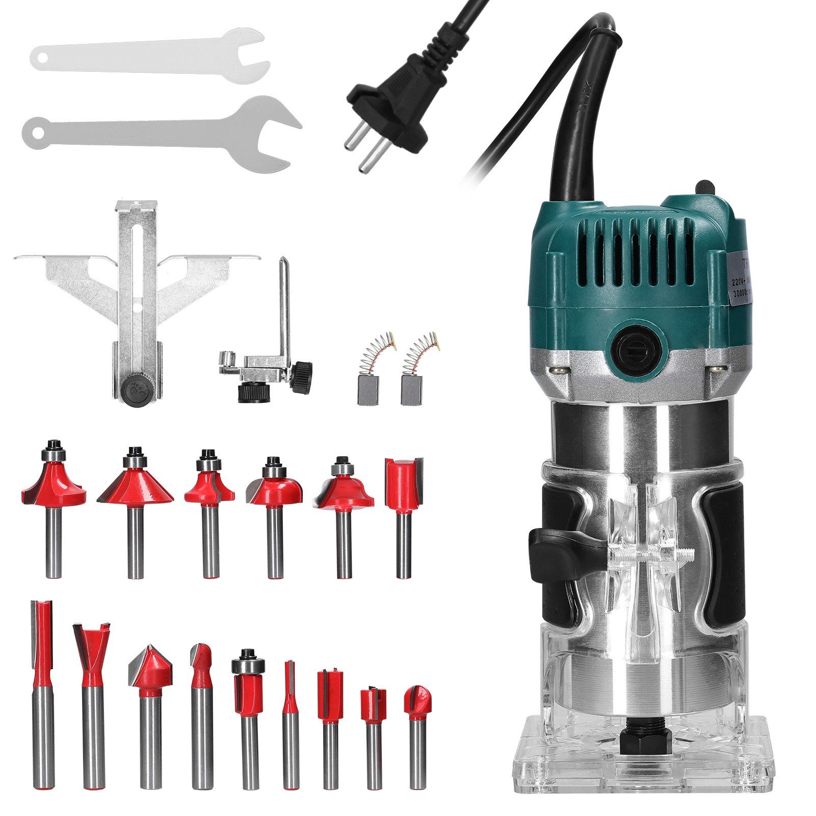 cocosity Oberfräse Schnitz-, Bohr-, Kantenbearbeitungsmaschine für die Holzbearbeitung, Externe Kohlebürste, Höhenverstellknopf Spannfutterdurchmesser 6,35 mm