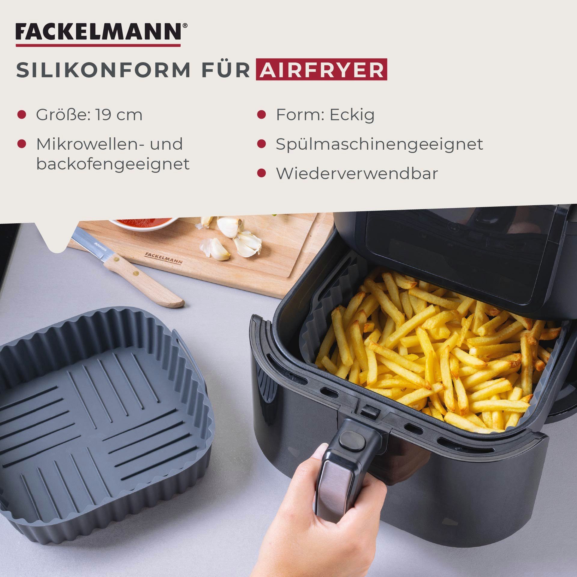 FACKELMANN Silikonform Silikon Backform, Heißluftfritteusen-Zubehör, Frittieren ohne Anhaften