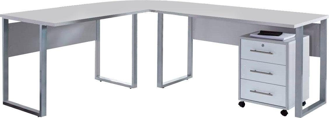 BMG Möbel Büro-Set Tabor, (Set, 2-St) grau/weiß Hochglanz