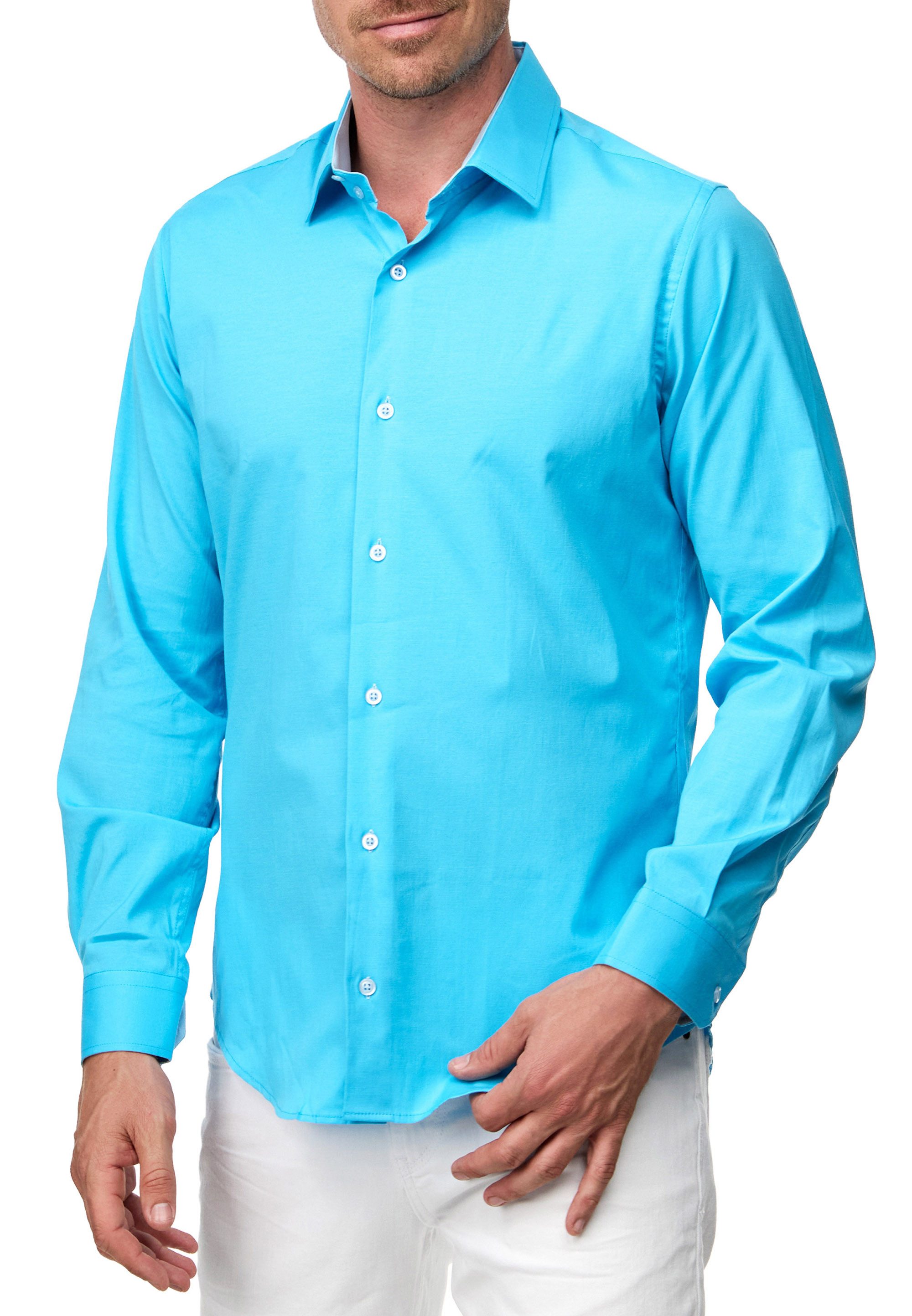 R-NEAL Businesshemd Pastellhemd Herren Slim Fit Hemd Langarm Kontrasthemd Cotton Strech