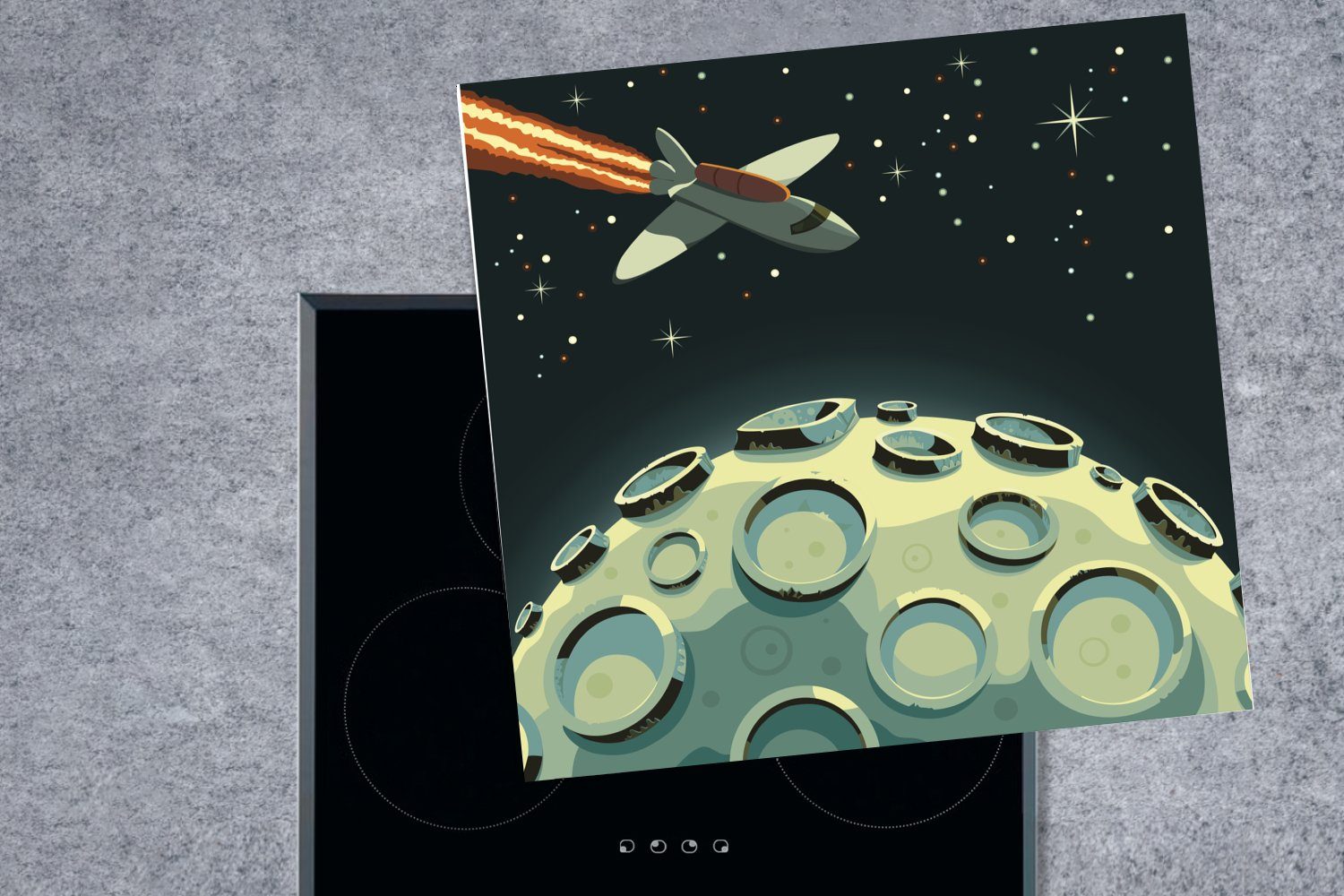 cm, Herdblende-/Abdeckplatte Weltraumrennens, Science-Fiction-Illustration Ceranfeldabdeckung, Eine küche eines (1 78x78 MuchoWow tlg), Vinyl, Arbeitsplatte für