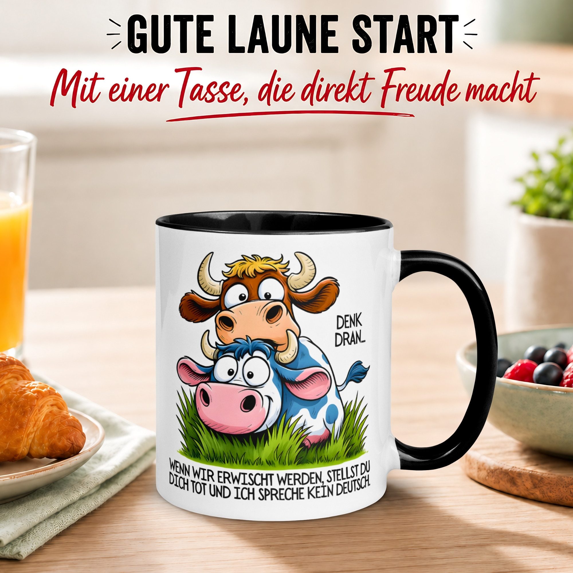 Momentals Tasse Kuh – „Wenn wir erwischt werden“ – lustiger Geschenk Becher Bauernhof, Gratis Versand · Links-&Rechtshänder · Spülmaschinenfest