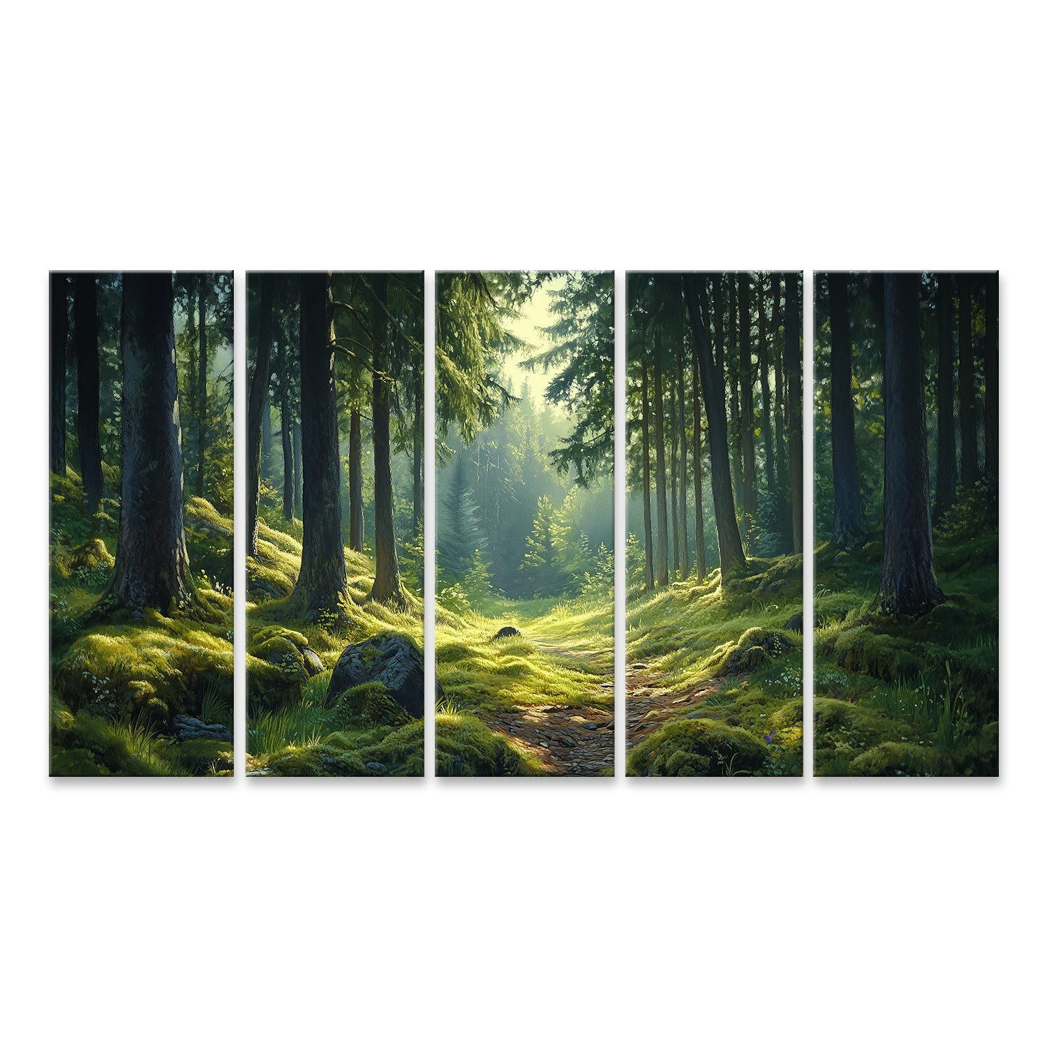 islandburner Leinwandbild Atemberaubender Wald mit Sonnenstrahlen günstig online kaufen