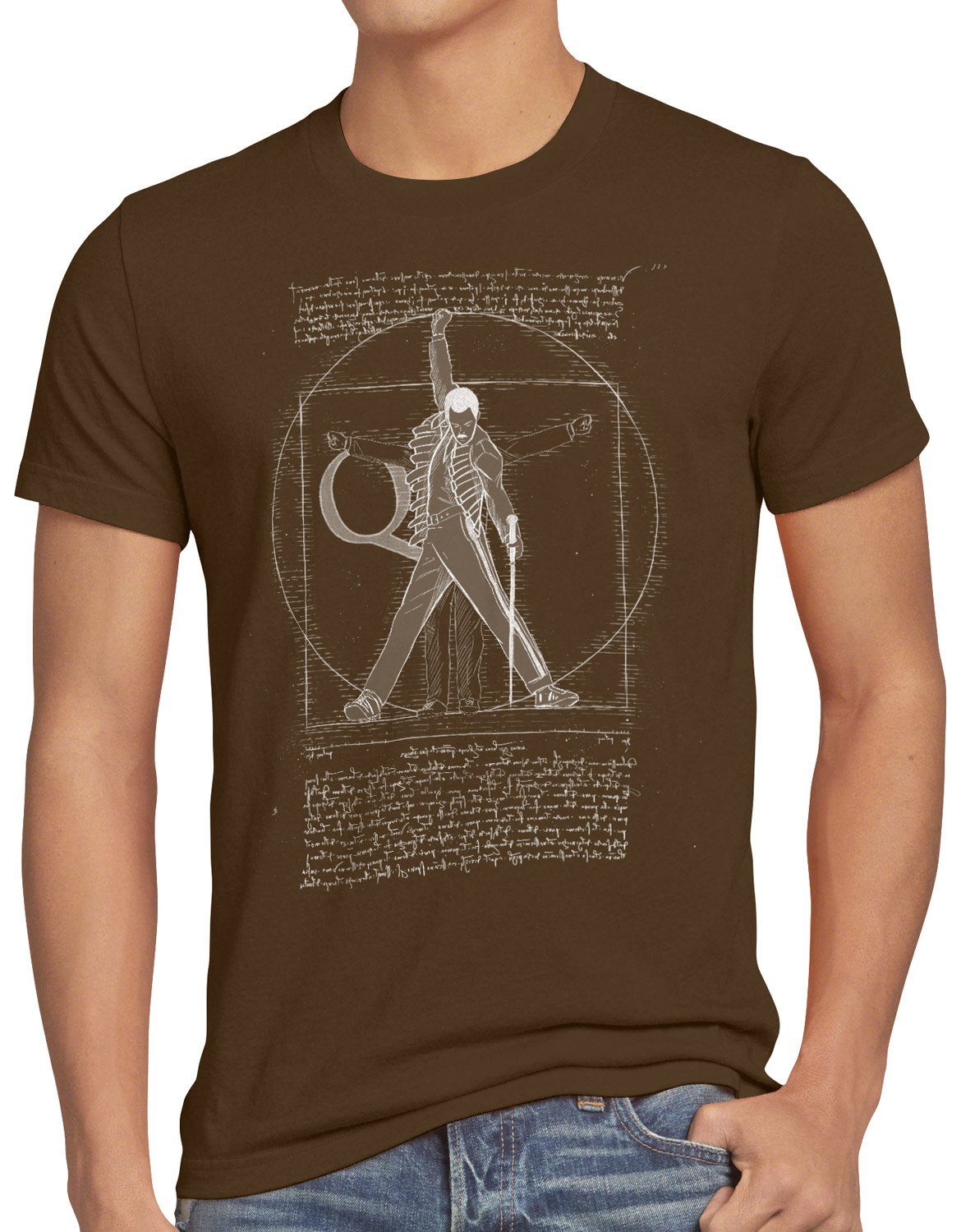 braun Vitruvianischer style3 da you Freddie live festival rock Herren vinci T-Shirt Print-Shirt