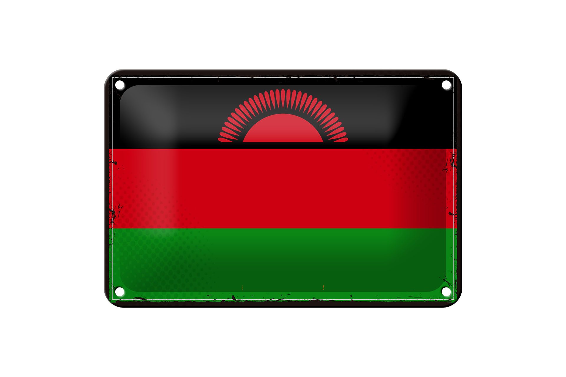 Femer GmbH Metallschild Flagge Malawis 18x12cm Retro Flag of Malawi, (1 St), gewölbte Oberfläche, abgerundete Ecken, umgeschlagene Kanten