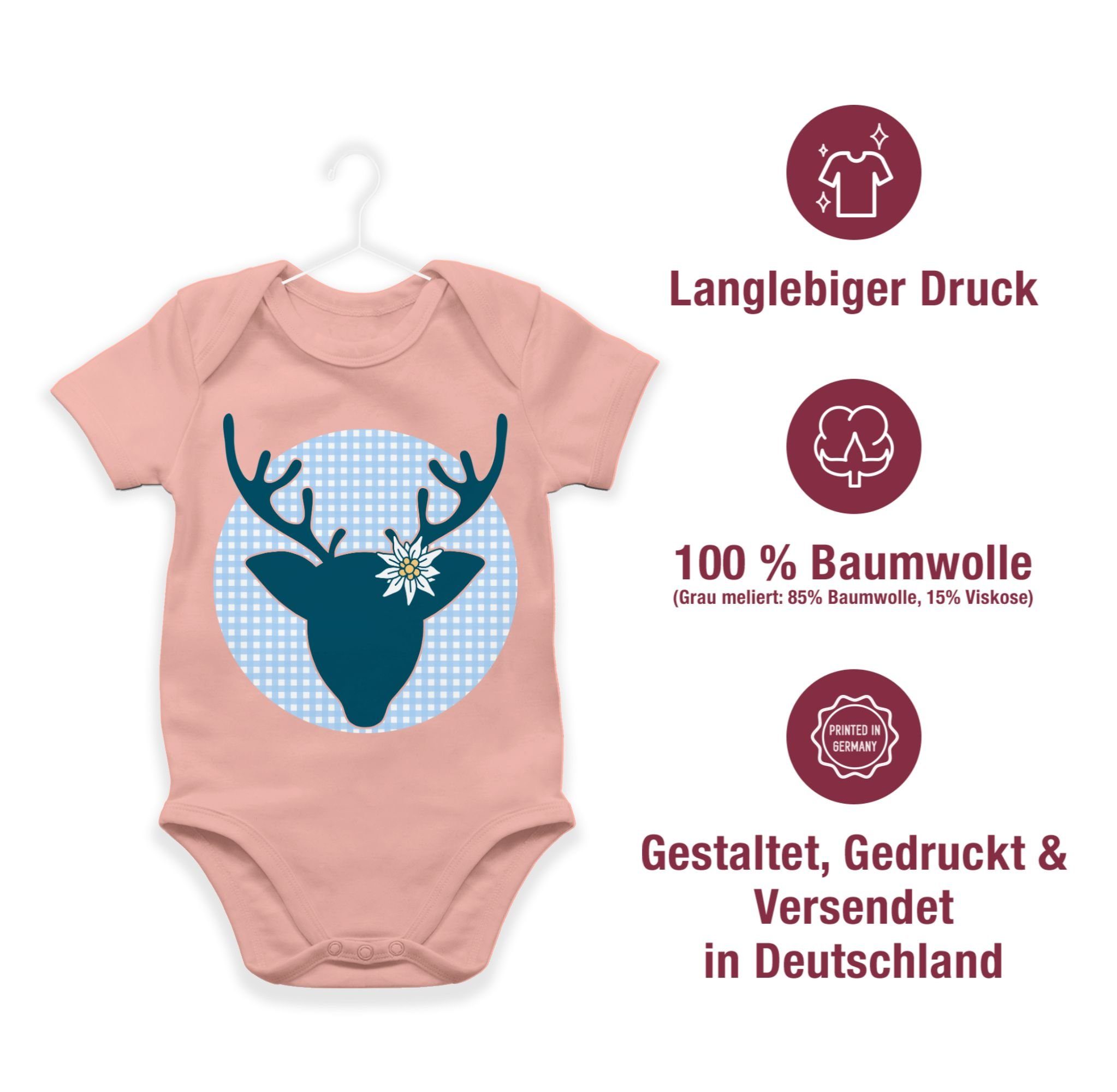 Oktoberfest Babyrosa Reh Outfit Hirschgeweih Baby Shirtbody Hirsch für 2 Shirtracer Mode