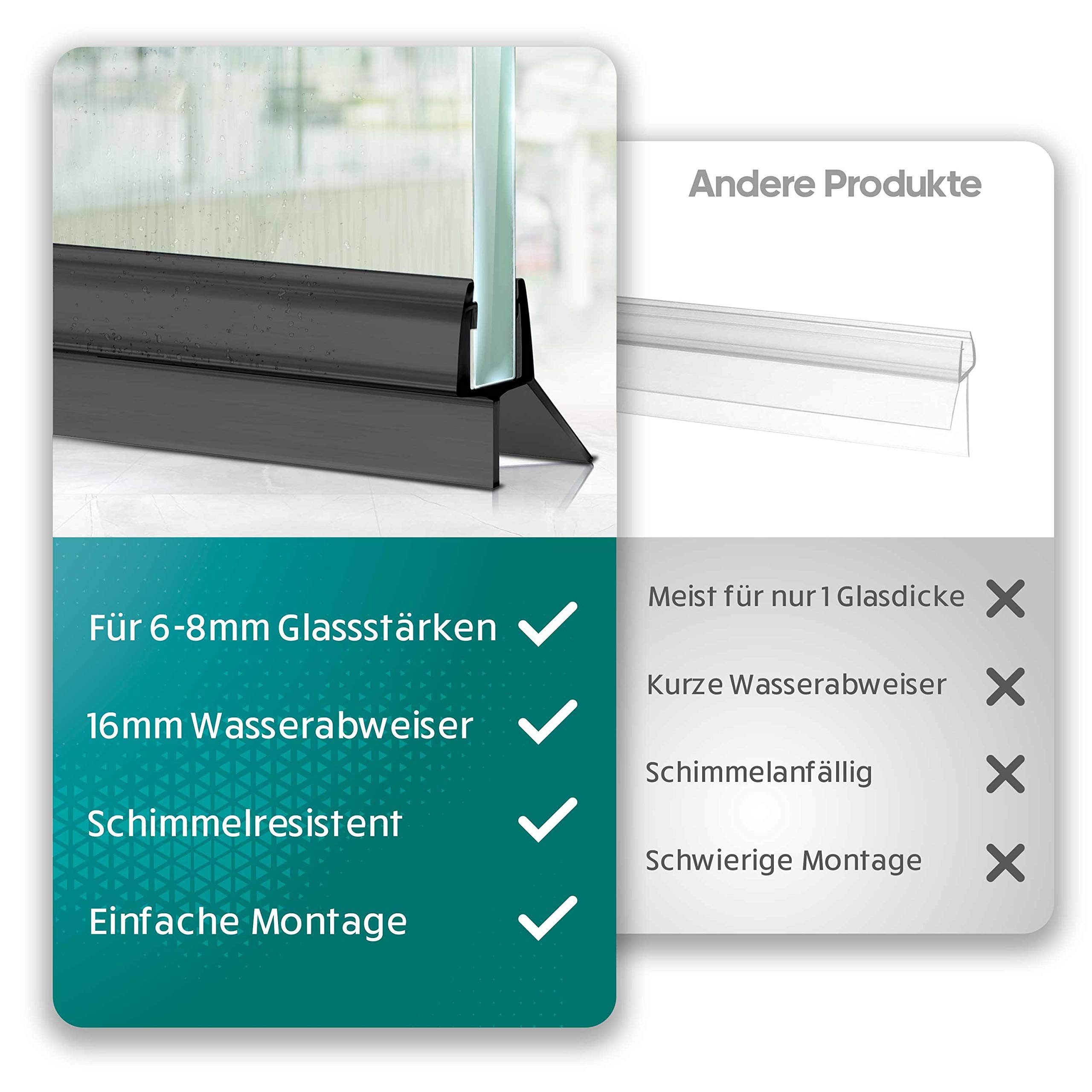 Meisterfaktur Duschdichtung 2x - Verlängerter Wasserabweiser - Ideale Dichtung Glastüren, L: 100 cm – Bild 5 von 5