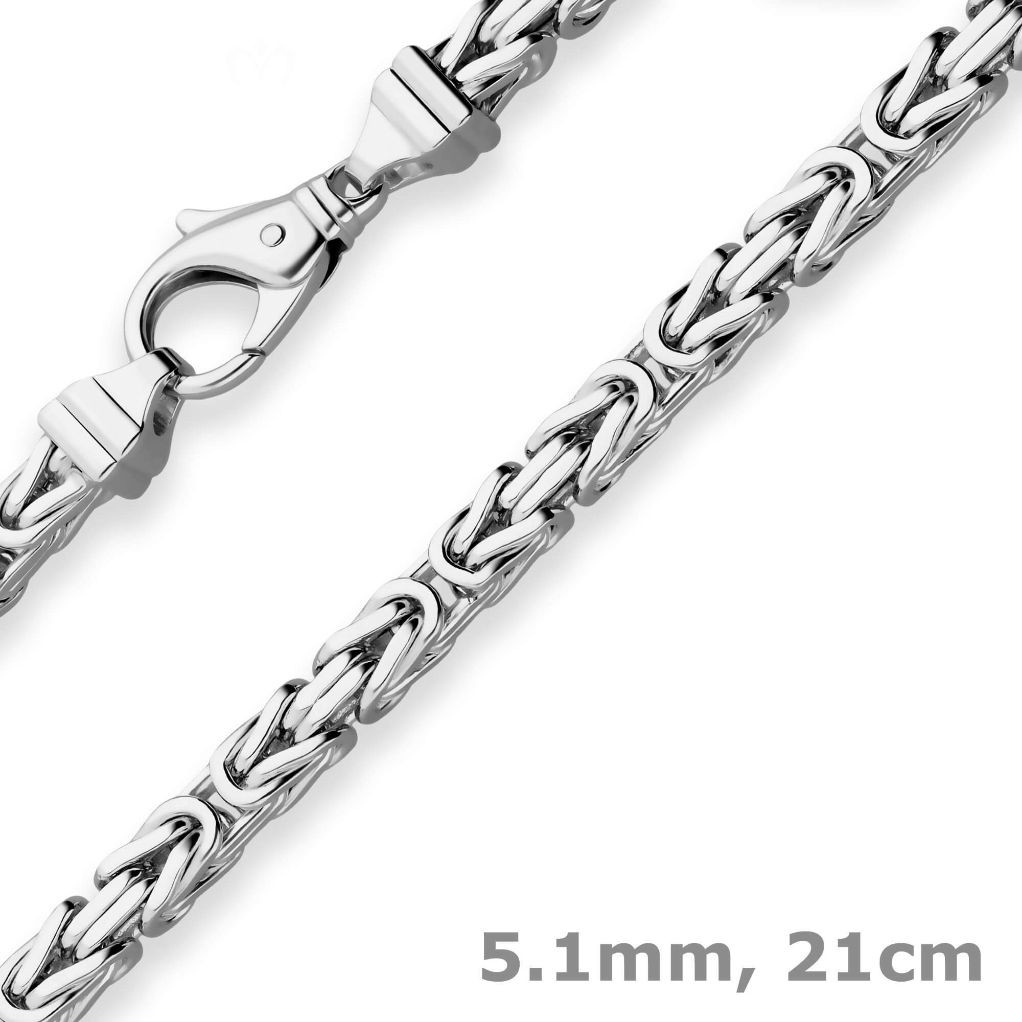 Schmuck Krone Königsarmband 5,1mm Armband Königskette aus 925 Silber rhodiniert 21cm, Silber 925