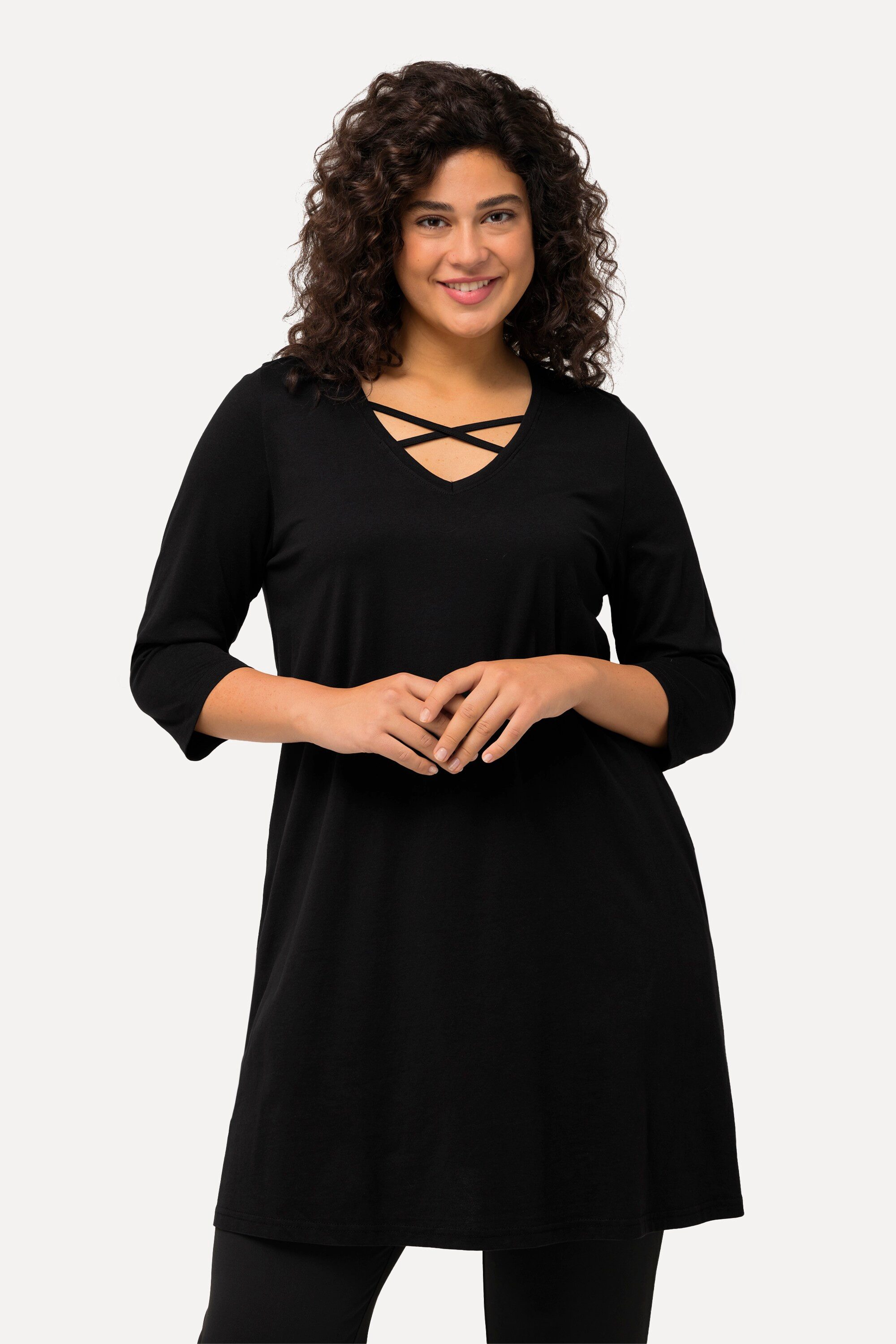 Ulla Popken Longshirt Longshirt Zierbänder A-Linie günstig online kaufen