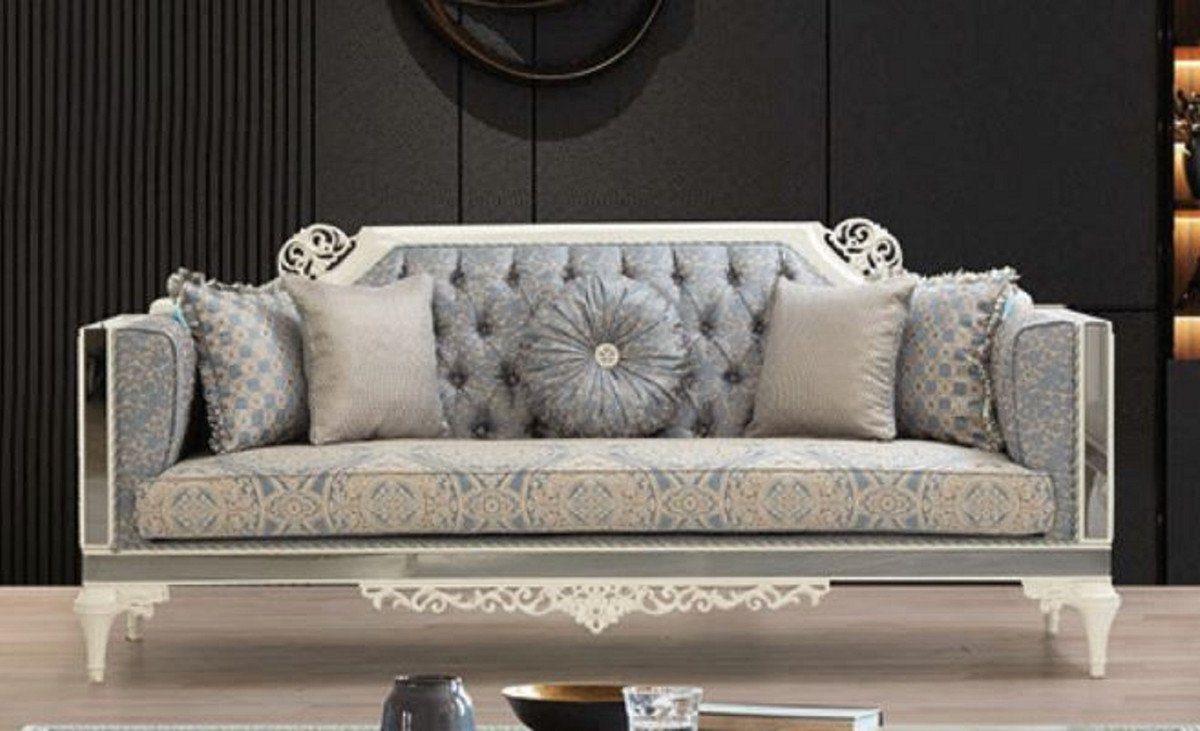 Casa Padrino Sofa Luxus Barock - / - Prunkvolles Barock Sofa / dekorativen Weiß mit Beige Wohnzimmer Wohnzimmer Kissen Sofa Grau Möbel