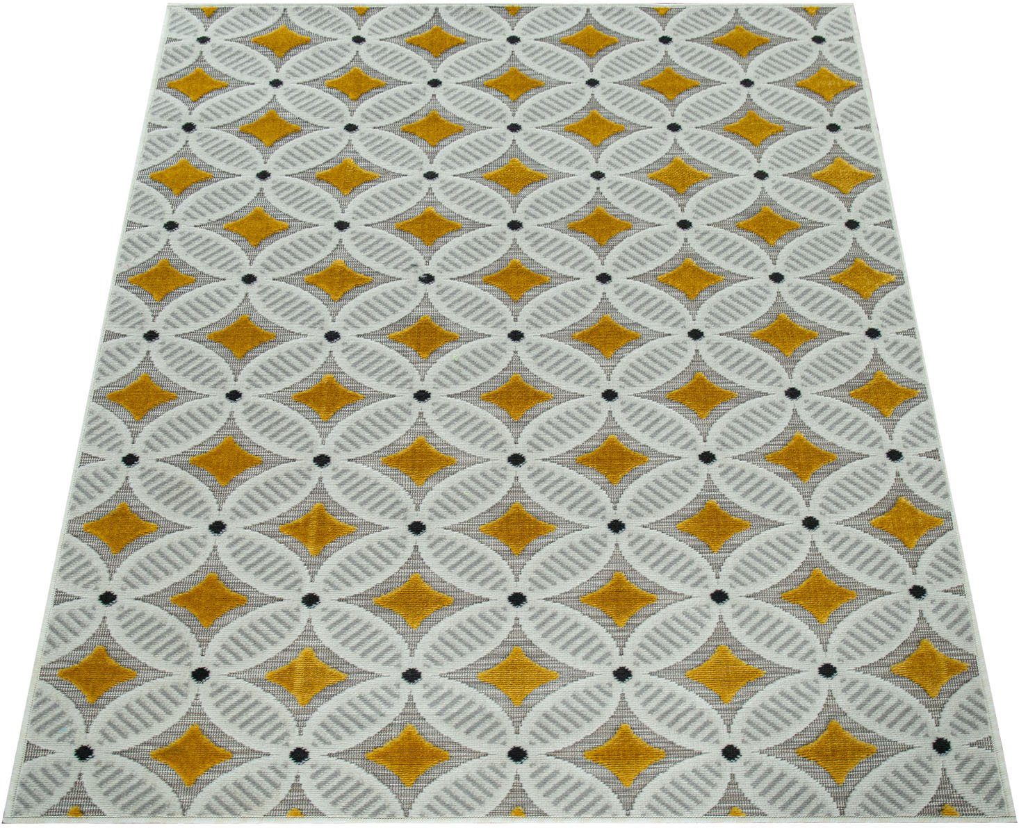 Teppich Charleroi 493, Paco Home, rechteckig, Höhe: 3 mm, 3D-Retro Design, In- und Outdoor geeignet gelb | Kurzflor-Teppiche