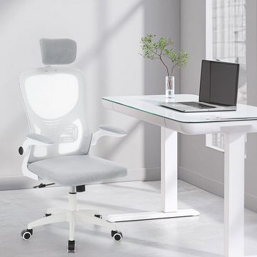oyajia Bürostuhl Schreibtischstuhl mit Verstellbarer Kopfstütze, Armlehnen, Ergonomisch, Höhenverstellbar Chefsessel, Atmungsaktiv, Wippfunktion 90°-105°