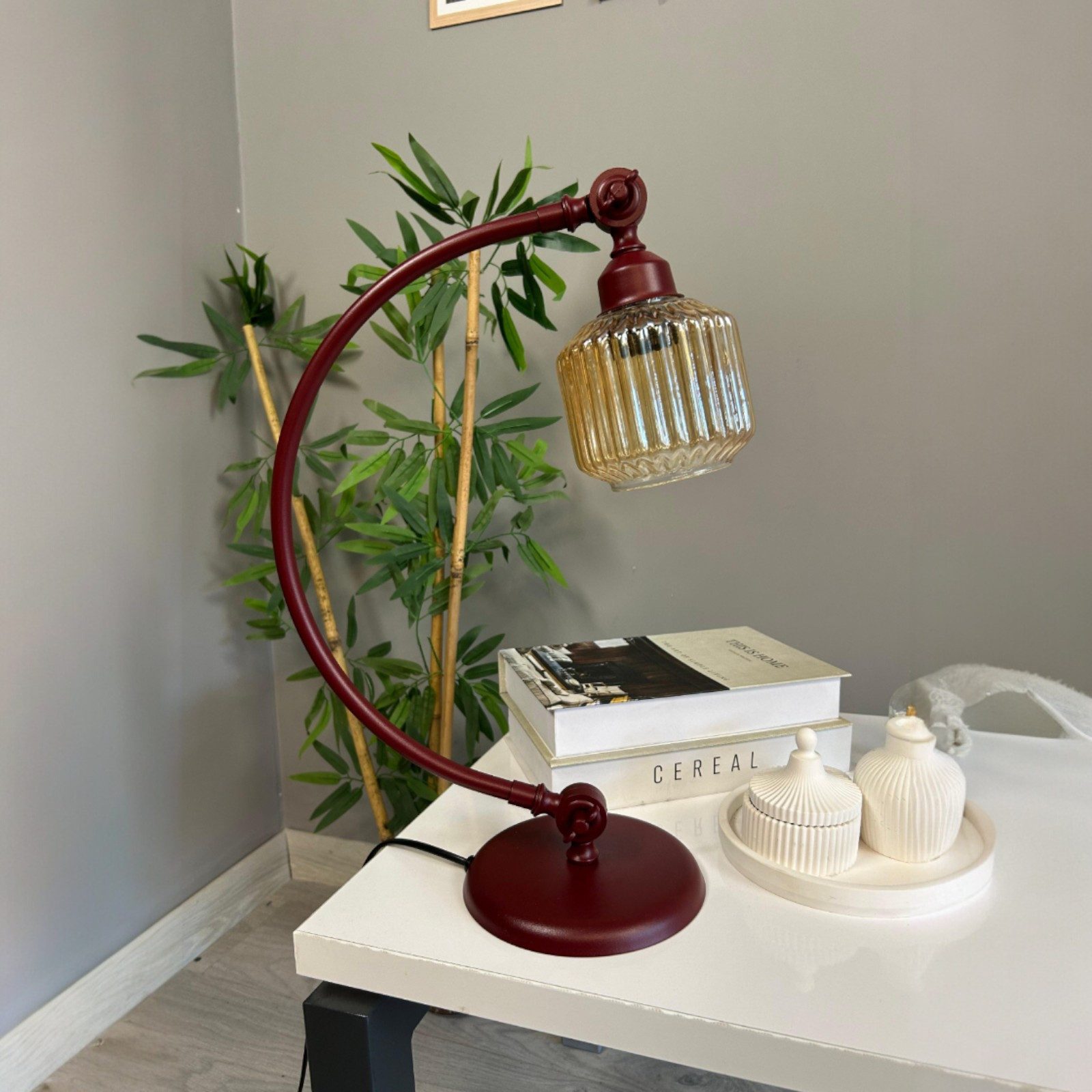 Bamyum Nachttischlampe Jerno Retro Glas Tischleute mit Kabel, ohne Leuchtmittel