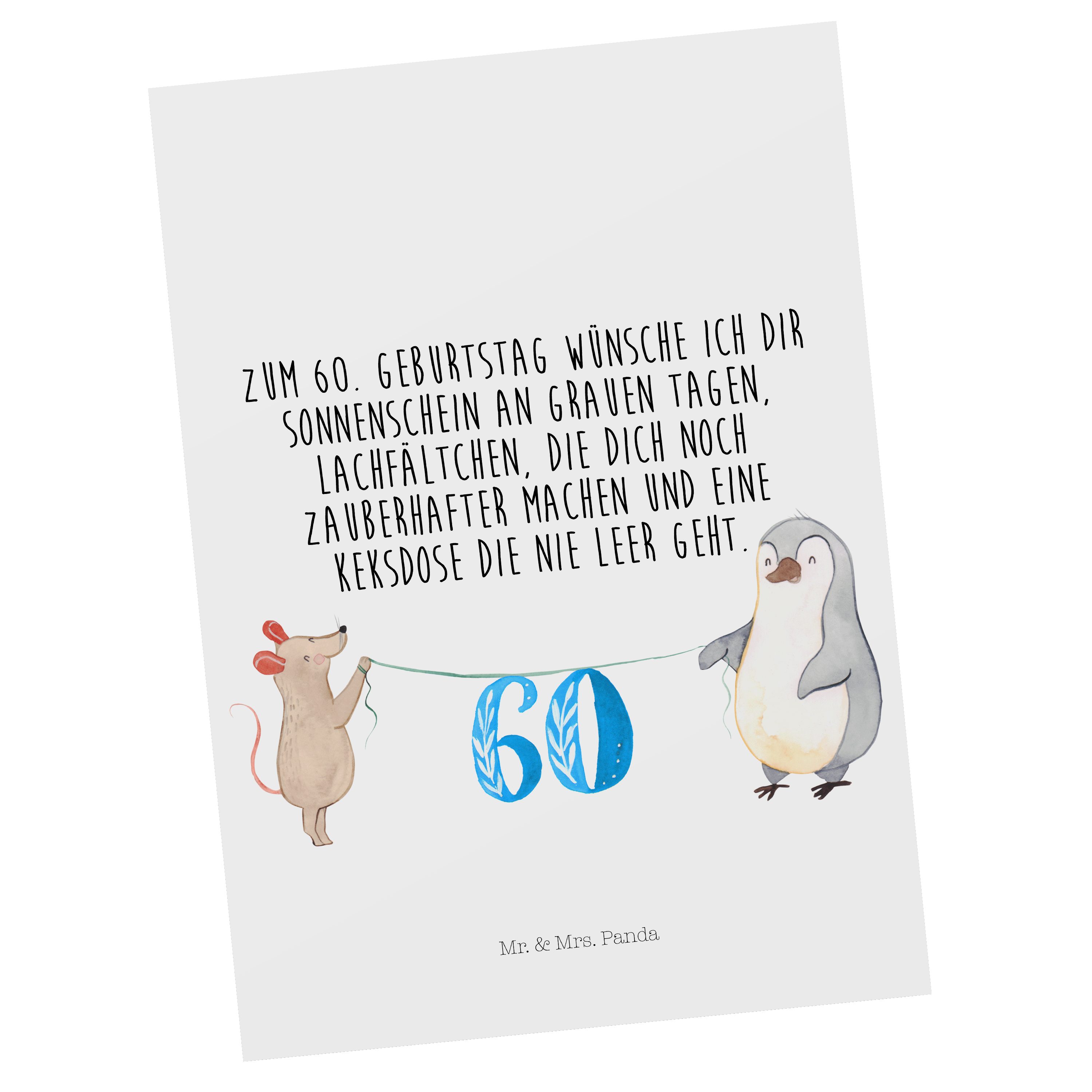 Mr. & Mrs. Panda Postkarte 60. Geburtstag Maus Pinguin - Weiß - Geschenk, Geburtstagskarte, Einl