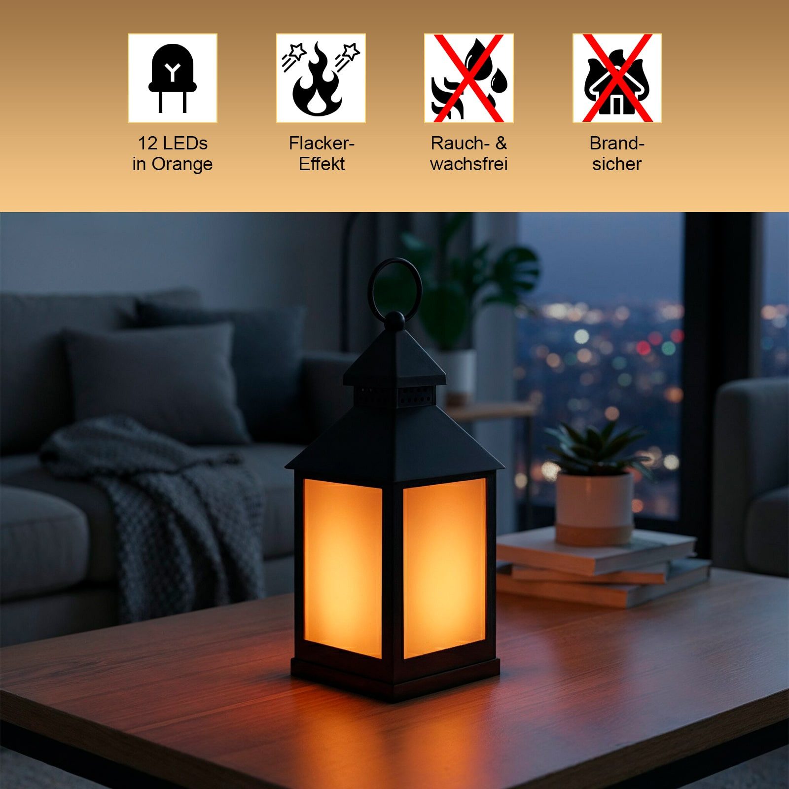EAXUS LED Laterne Sturmlaterne mit Flammeneffekt Kerze - Wohnzimmer & Garten, Täuschend echter Flackereffekt, LED fest integriert, Warmweiß, Flackerndes Windlicht mit Milchglas-Optik