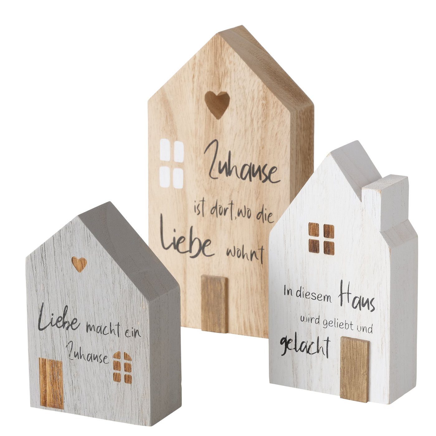 BOLTZE GRUPPE GmbH Dekoobjekt Dekoaufsteller Mein Haus grau weiß natur Holz 3 tlg.
