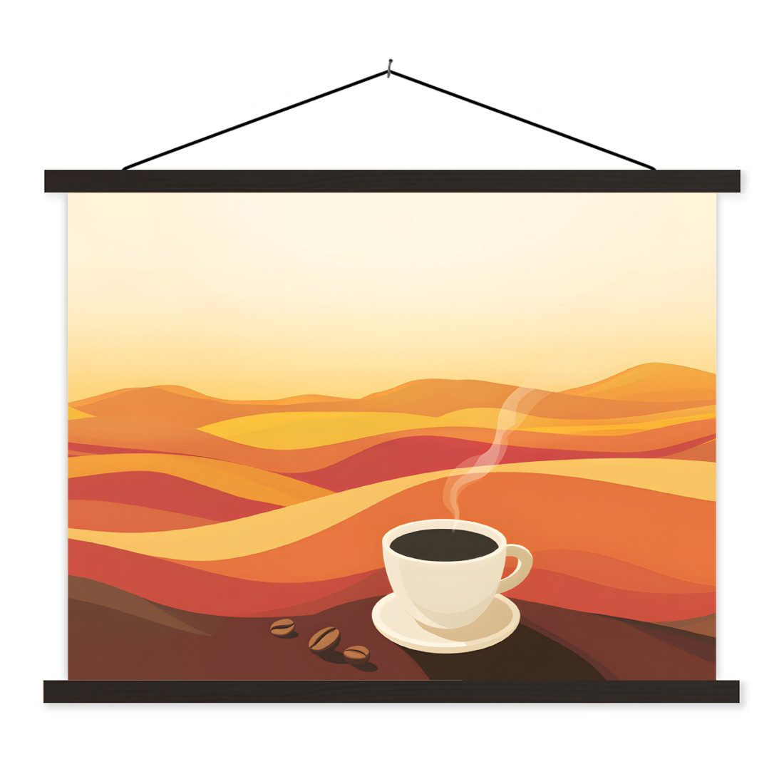 MuchoWow Poster Kaffee - Landschaft - Orange - Kaffeebohnen, (1 St), Magnetische Posterleiste, Holzleisten, Textilposter, 40x30 cm