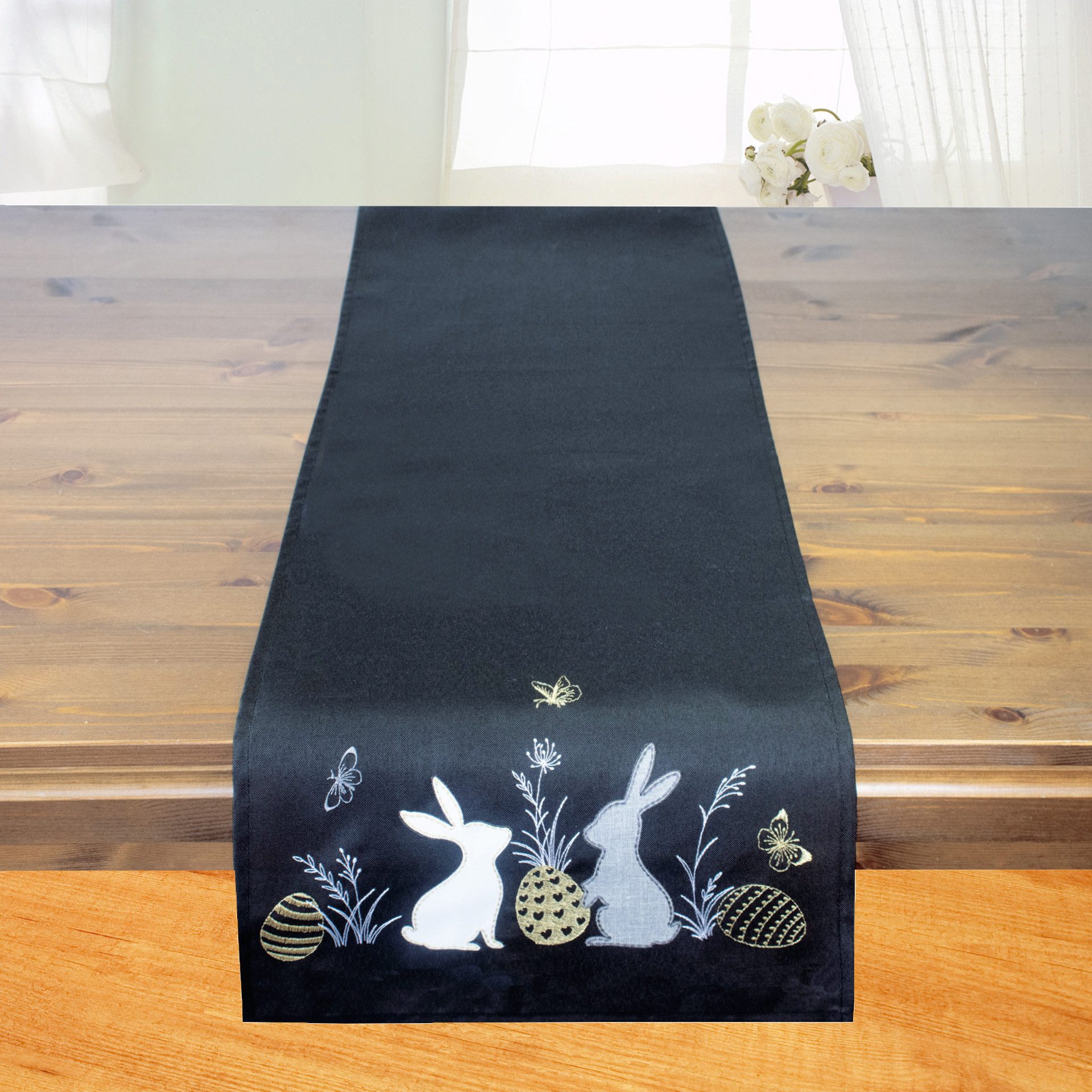Delindo Lifestyle Tischdecke Mitteldecke/Tischläufer Osterhase schwarz günstig online kaufen