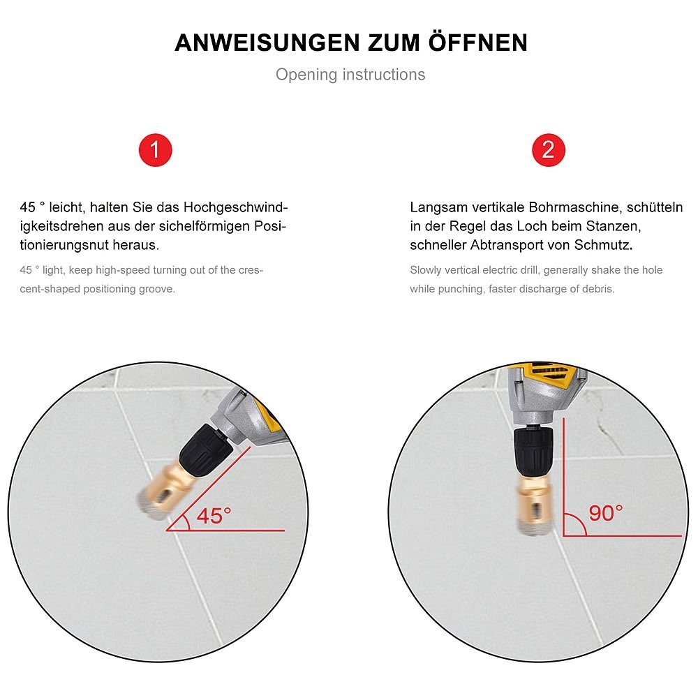Melko Diamanttrockenbohrer Diamantbohrer Diamantbohrkrone M14 Nass+Trocken 6-120 mm Fliesenbohrer, Ø 6 mm, Stück, durch schräges Ansetzen, wird keine zusätzlich – Bild 5 von 5