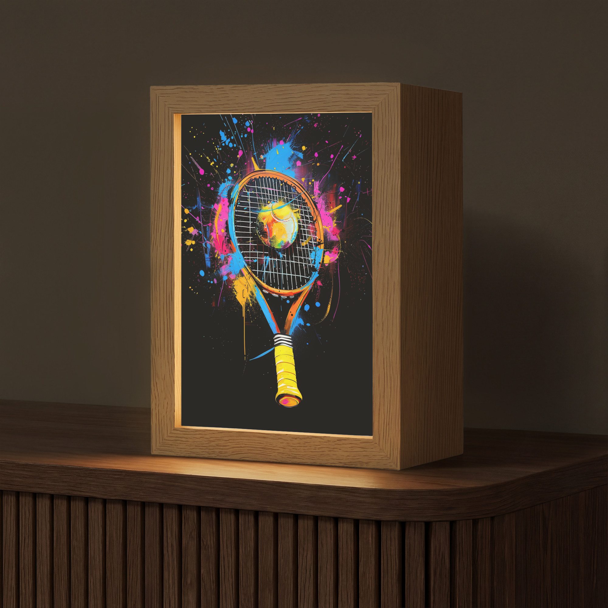 OnlyWow Tischleuchte Lightbox Graffiti - Sport - Tennis - Rakete - Ball, Dimmbar, Farbwechsel, LED, Warmweiß, Kaltweiß, Neutralweiß Einstellbar, Tischlampe, Schreibtischlampe, Desk, Dimmbar, mit Kabel, LED