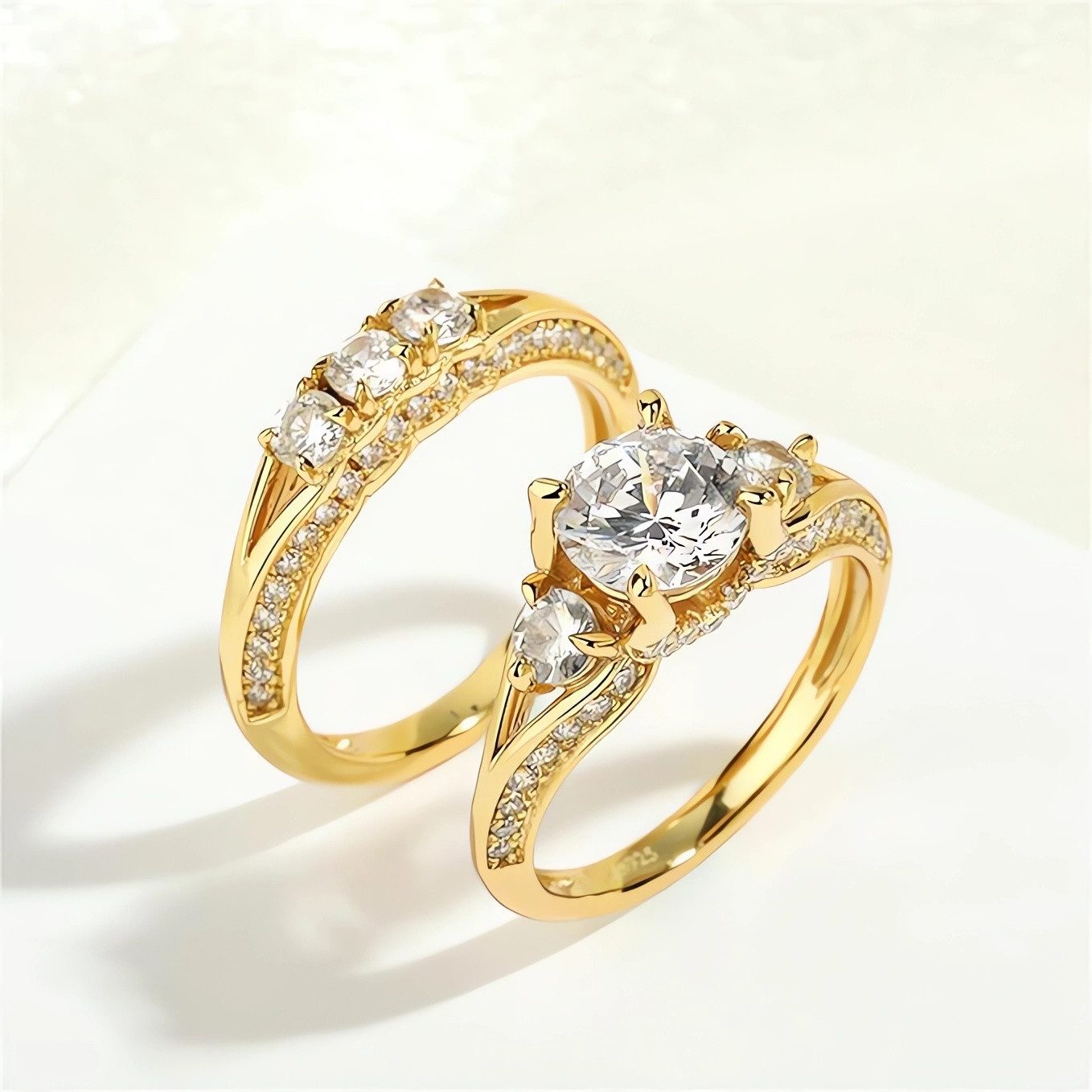 Jumpeak Diamantring 1 ct E VS2 3EX,Labordiamant,Prächtig,Trauringe Ehering Set 2 teilig, diamant ring damen,Klammerbesatz,Stackable Rings,rund Diamant luxuriös