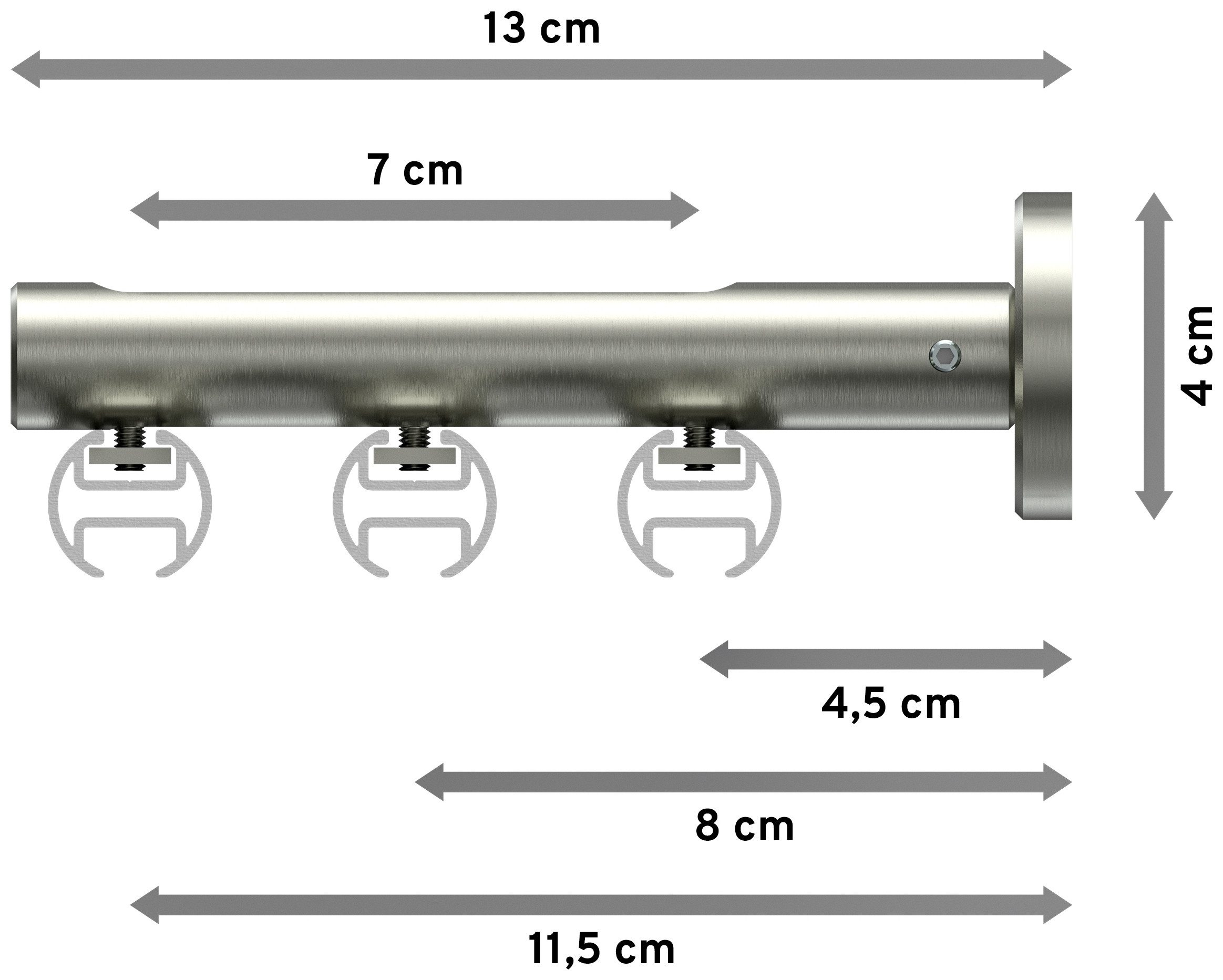 INTERDECO Innenlaufschiene Siteno Santo, Ø 20 mm, 3-läufig, Fixmaß, kürzbar, Wandmontage, Aluminium, Edelstahl-Optik