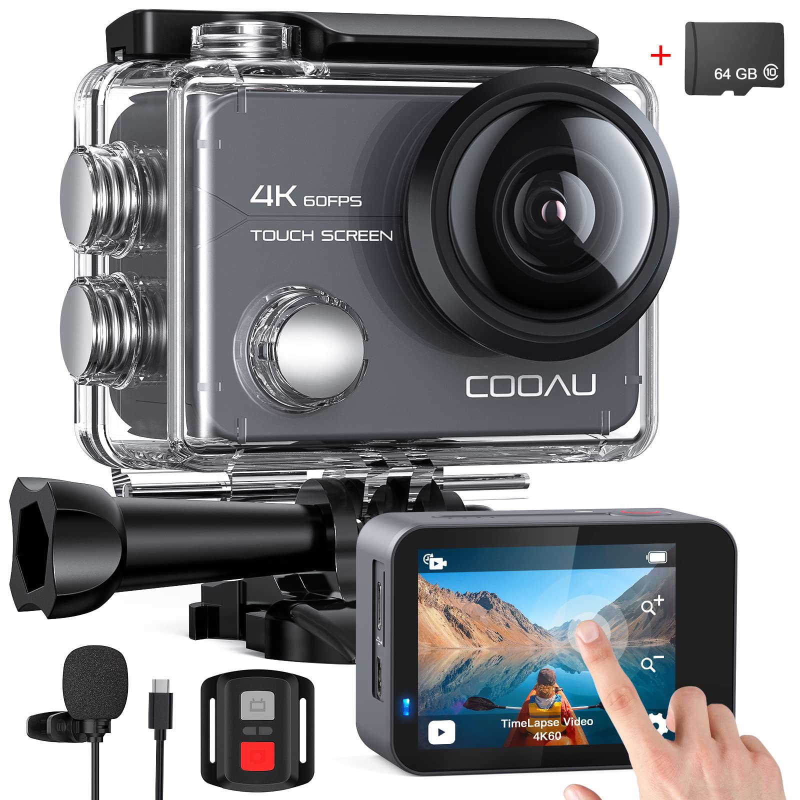 COOAU Action Cam 4K 20MP WiFi 40M Unterwasserkamera Wasserdicht Action Cam (4K/60FPS, WLAN (Wi-Fi), Ultra HD Touchscreen Einstellbar Weitwinkel EIS Actioncam, mit Bildstabilisierung Zoom Zeitraffer, mit 2.4G Fernbedienung)