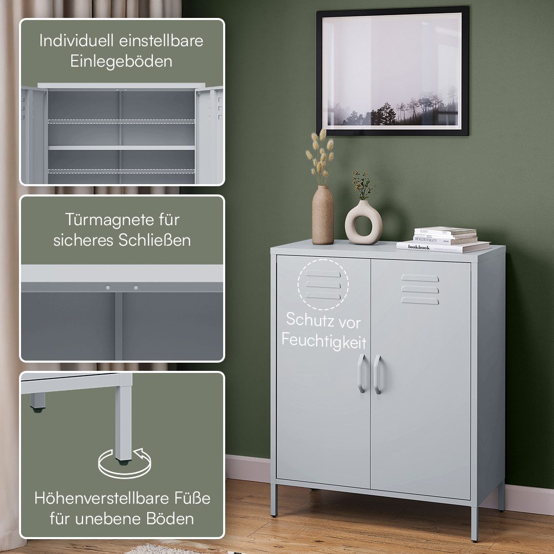 skølm Kommode Atria aus Metall (Hellgrau, 3 Fächer), höhenverstellbare Böden, Highboard auch verfügbar mit Schubladen