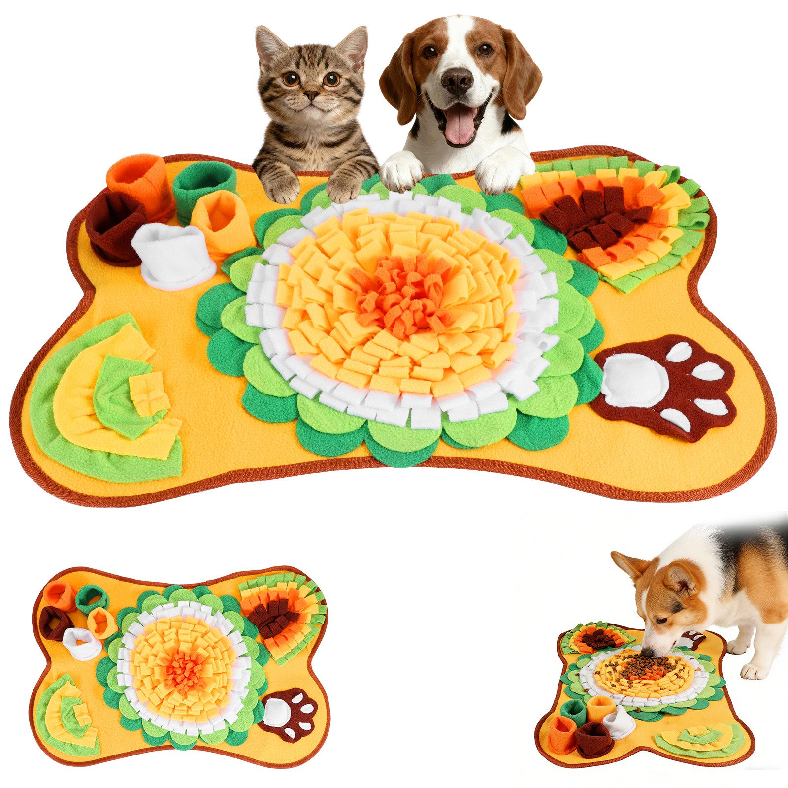 BlingBin Schnüffelteppich Schnüffelmatte für Hunde, Interaktives Spielspielzeug für Haustiere, Plüsch, Waschbare Trainingsmatte 63 x 67CM, Schnüffelteppich